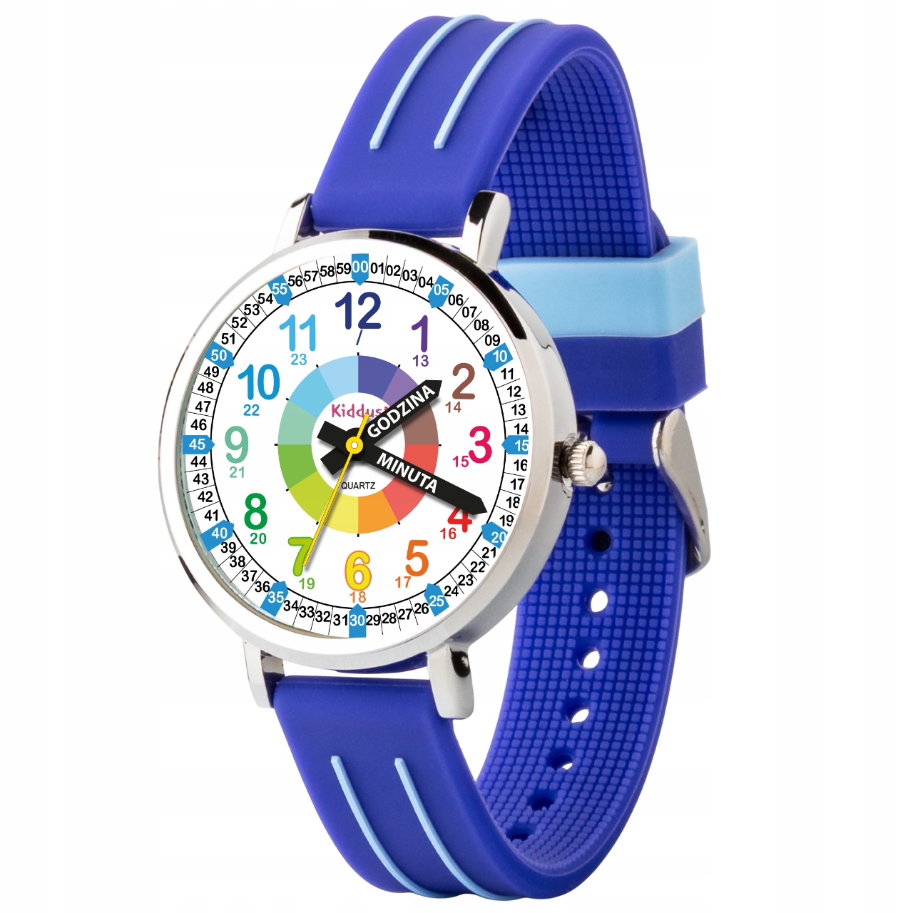 Kiddus Dětské hodinky pro výuku času Polština Modrá