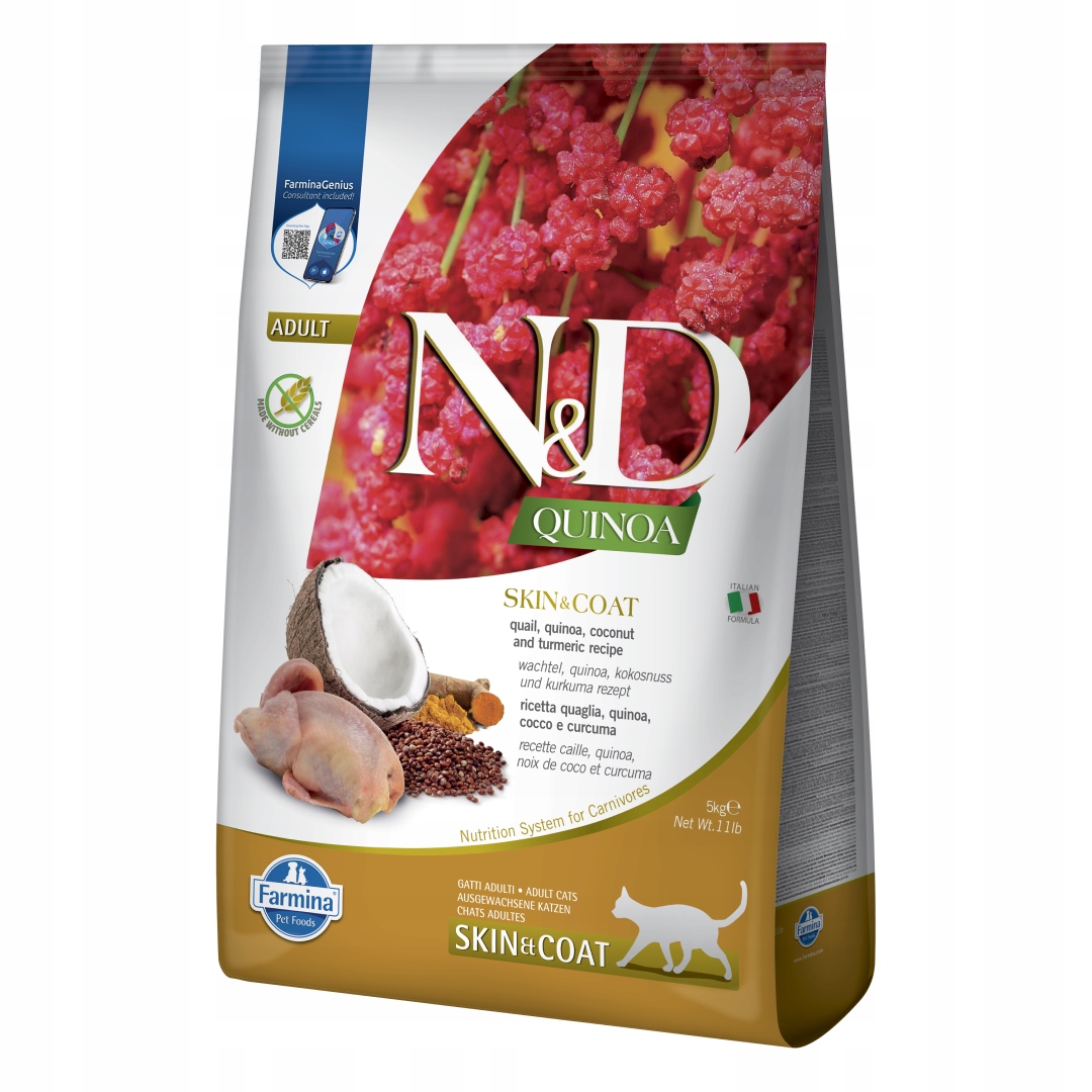 Farmina N&amp;d Cat Quinoa Skin &amp; Coat 5kg Suché Krmivo s křepelkou Pro Kočky