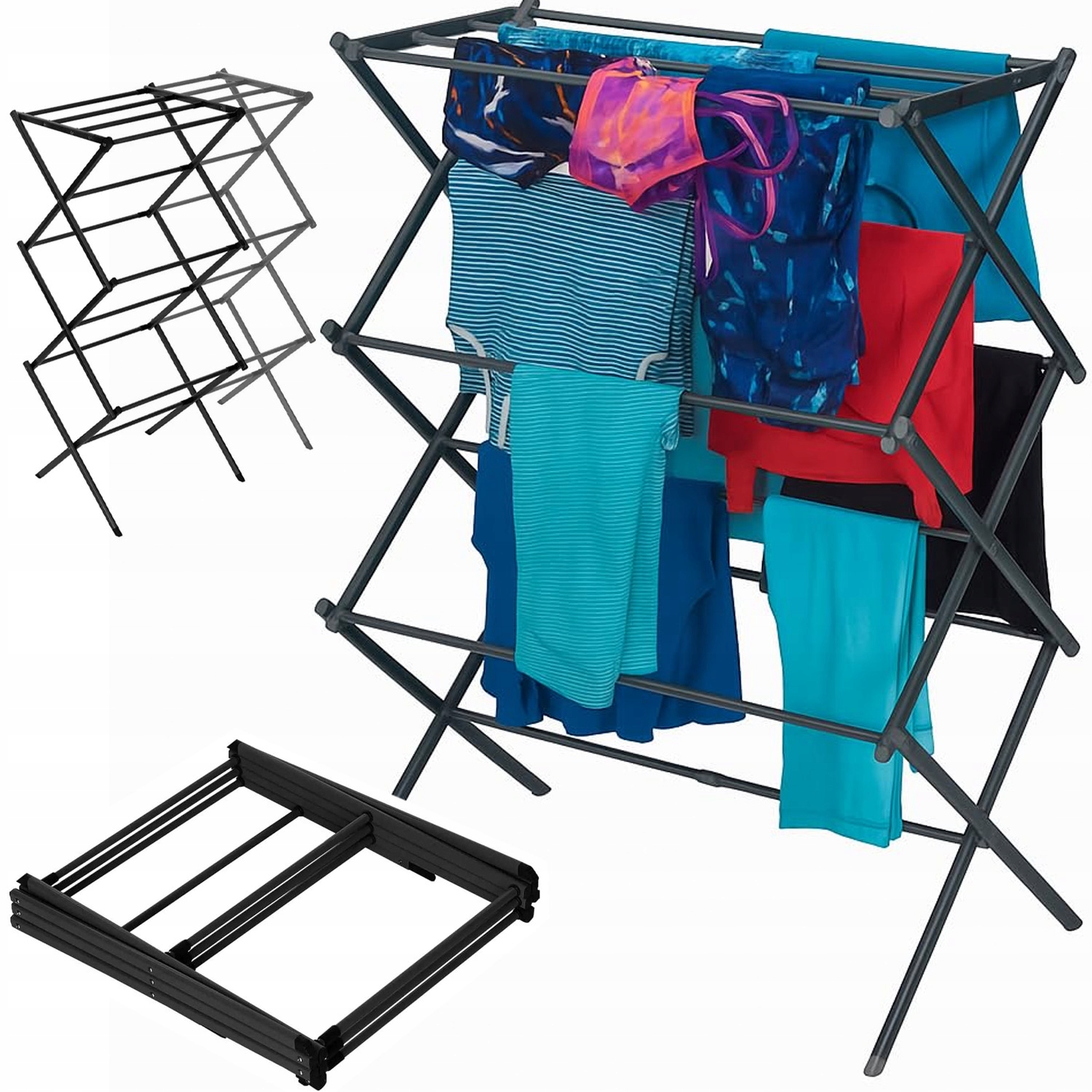 Levně Sušák Na Prádlo Vertikální Balkonová Zahradní Skládací Černá 11 Tyčí