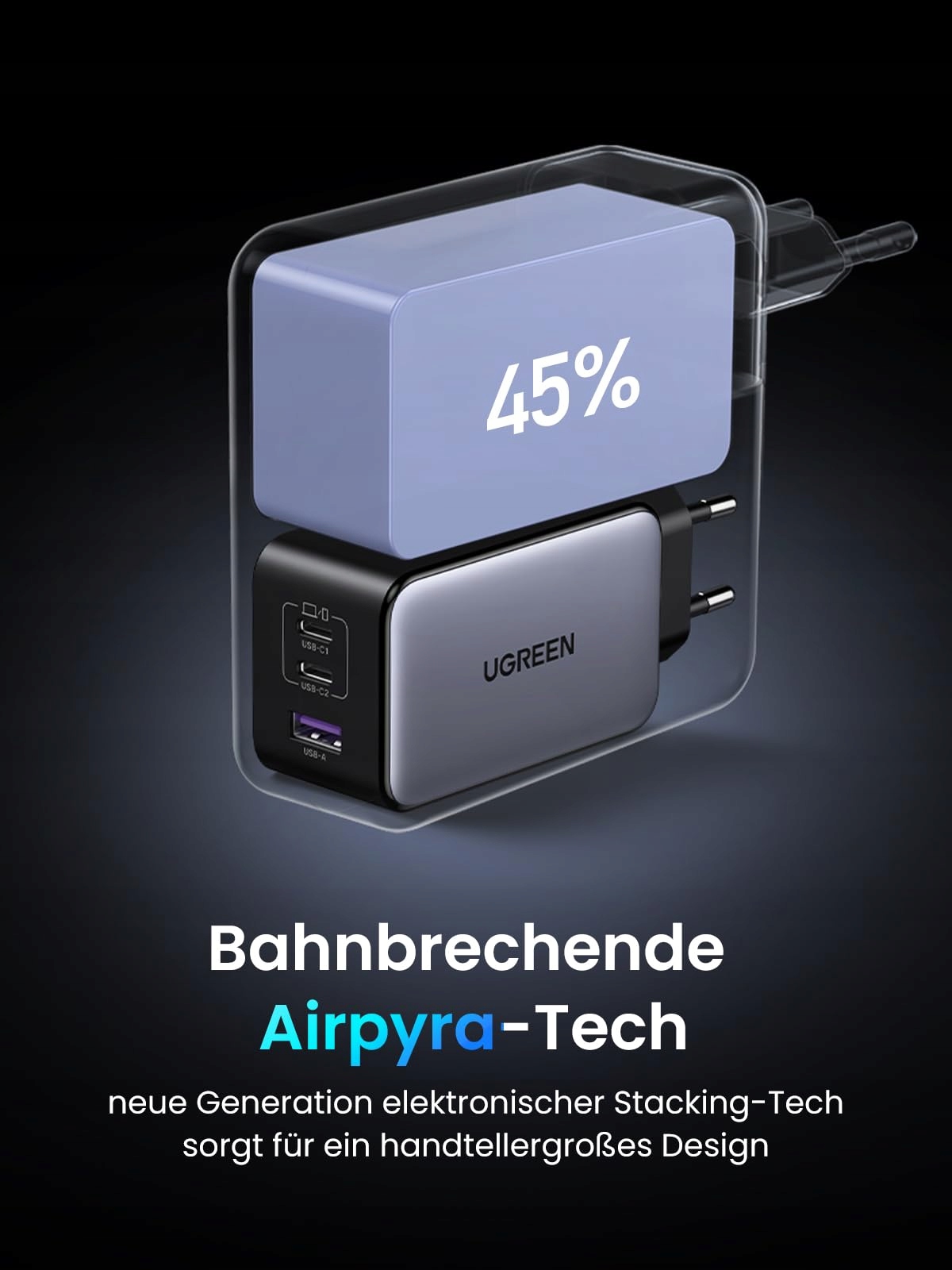 UGREEN Nexode X ładowarka USB C, 100 W, mini GaN Charger, 3-portowy — miniatura 3