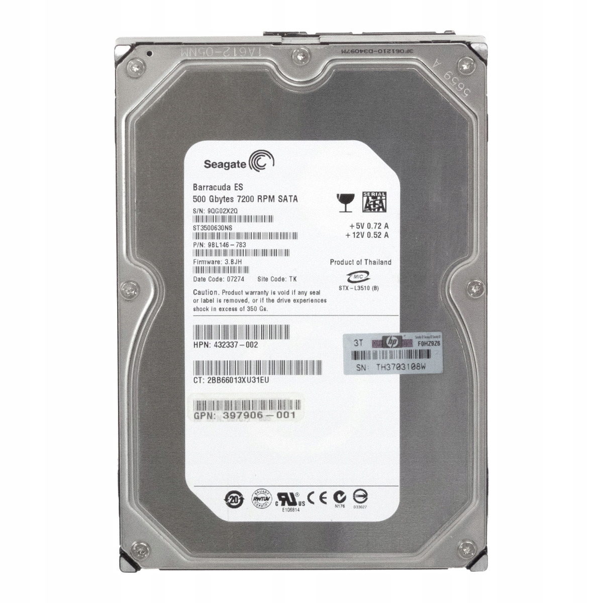 Hp 432337-002 500GB 7.2K 16MB Sata II 3.5'' ST3500630NS