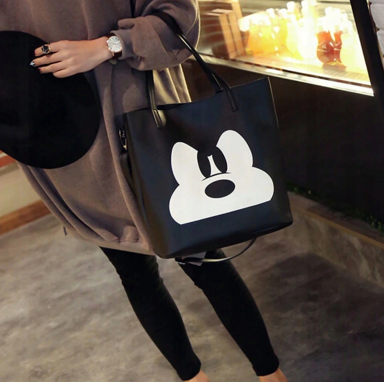 torebka TORBA ZAKUPY NA RAMIĘ DO RĘKI myszka MIKI Kolor okuć srebrny