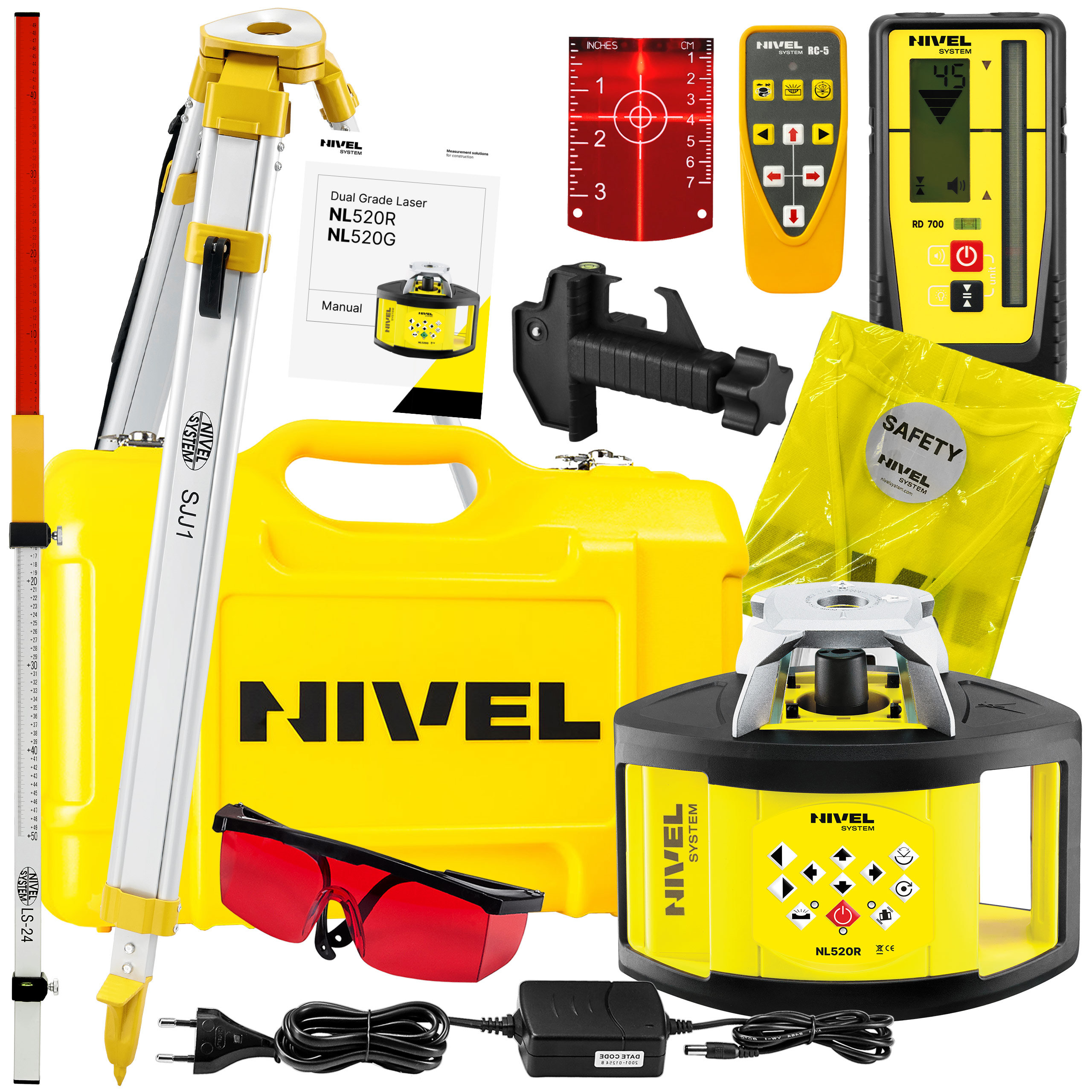 NIWELATOR TERENU NIVEL SYSTEM NL520R DIGITAL LASER OBROTOWY + STATYW + ŁATA