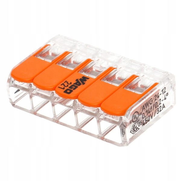 WAGO SZYBKOZŁĄCZKA DRUT/LINKA 5x4mm 221-415 25szt EAN (GTIN) 4055143234658