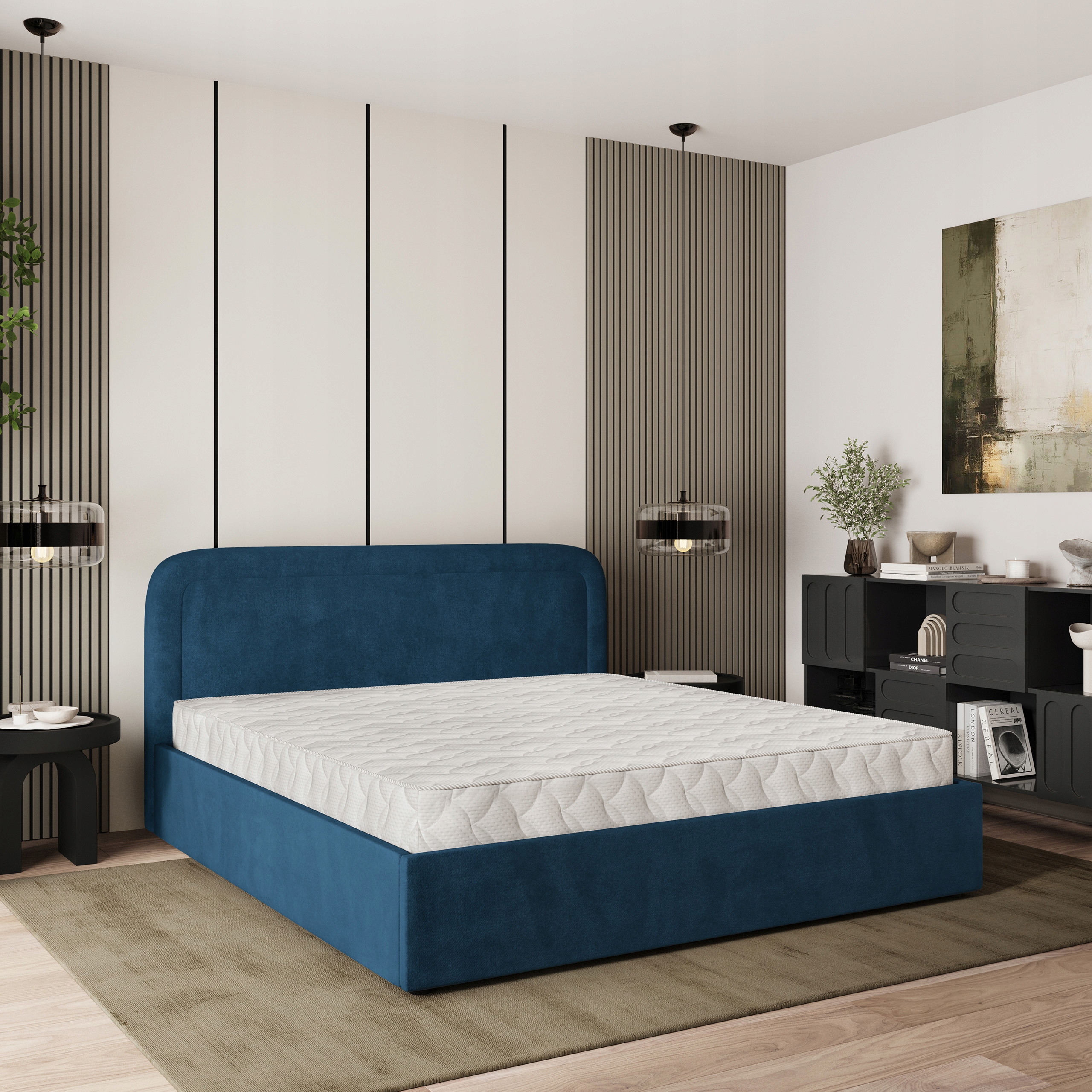 Čalouněná postel Benira 180 cm s úložným prostorem, pohodlná, komfortní, modrá
