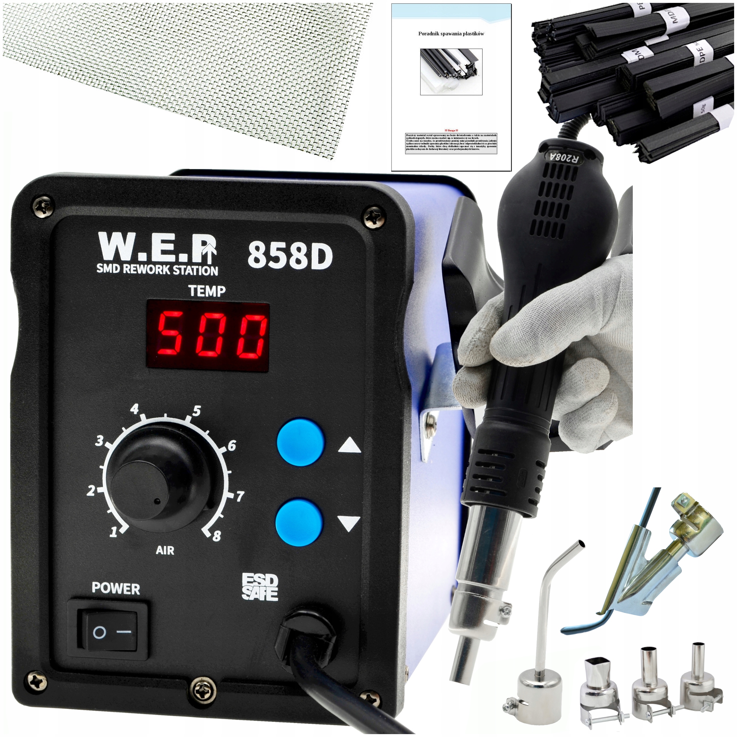 Spawarka Do Plastiku Hotair Wep 858D +6dysz Siatka 0.6kg Spoiwa