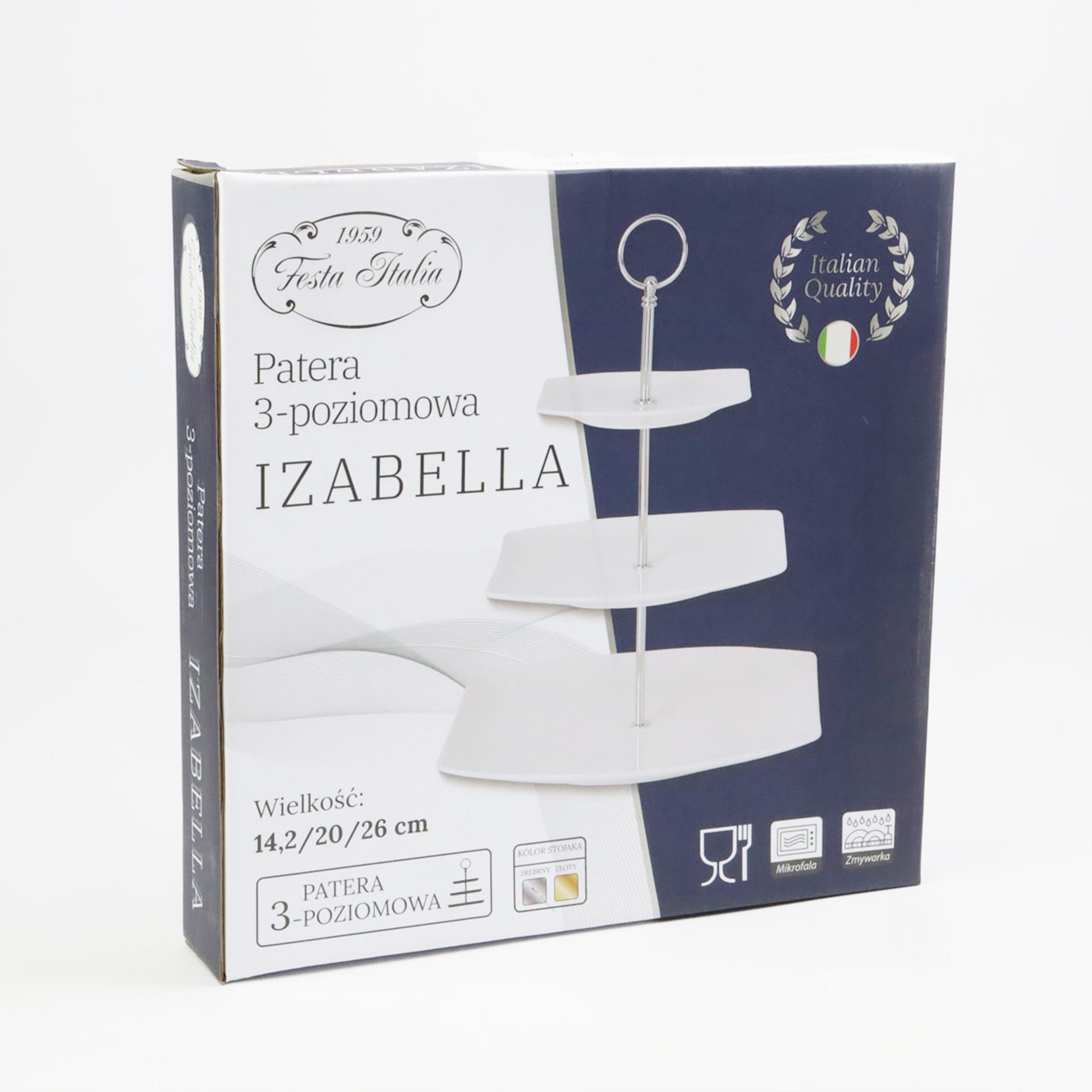 PATERA PORCELANOWA PIĘTROWA BIAŁA NOWOCZESNA NA CIASTO OWOCE 3-POZIOMOWA