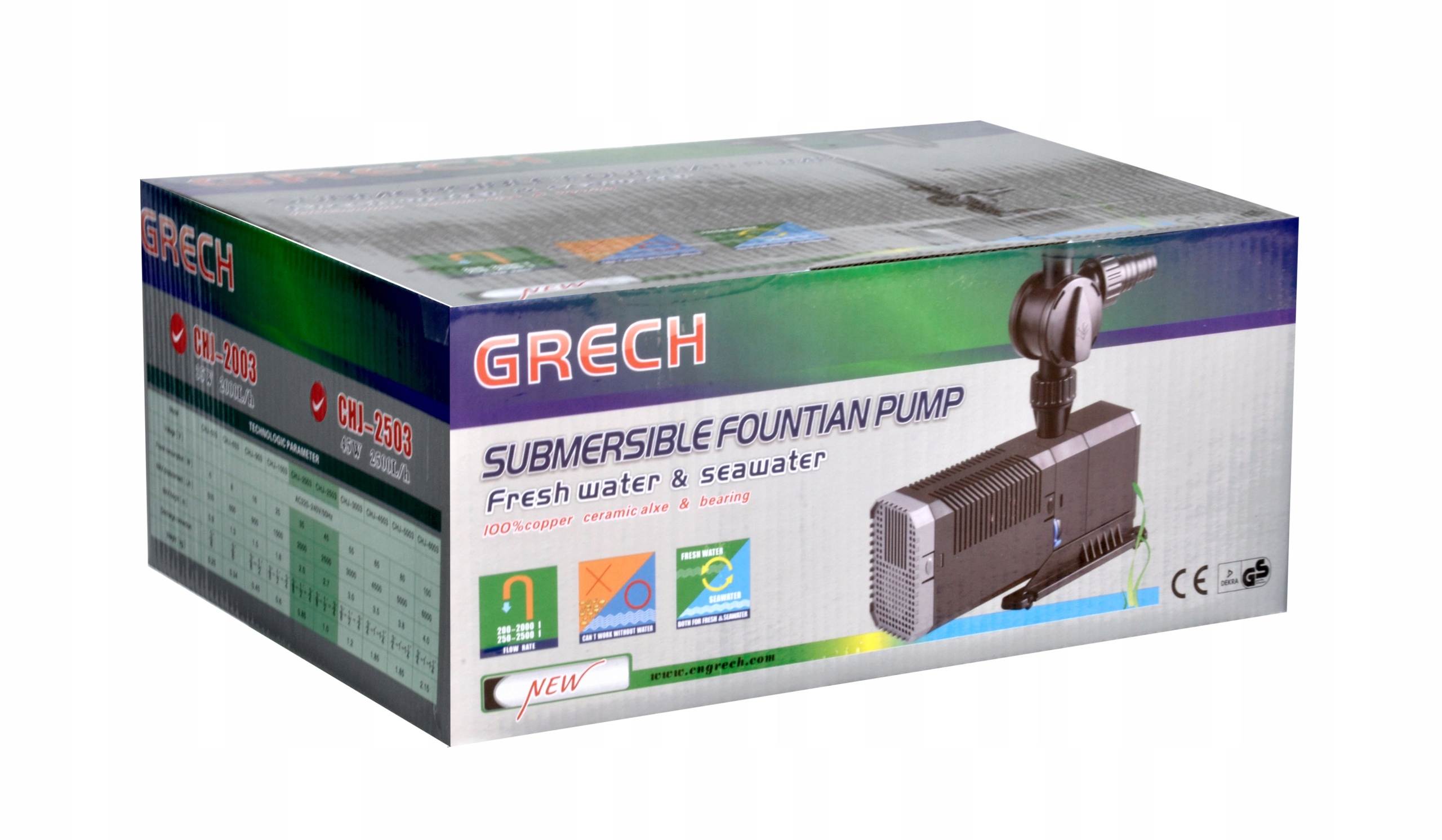 POMPA CHJ-2003 FONTANNOWA do oczka 2000L/h H=2,0m Producent Grech