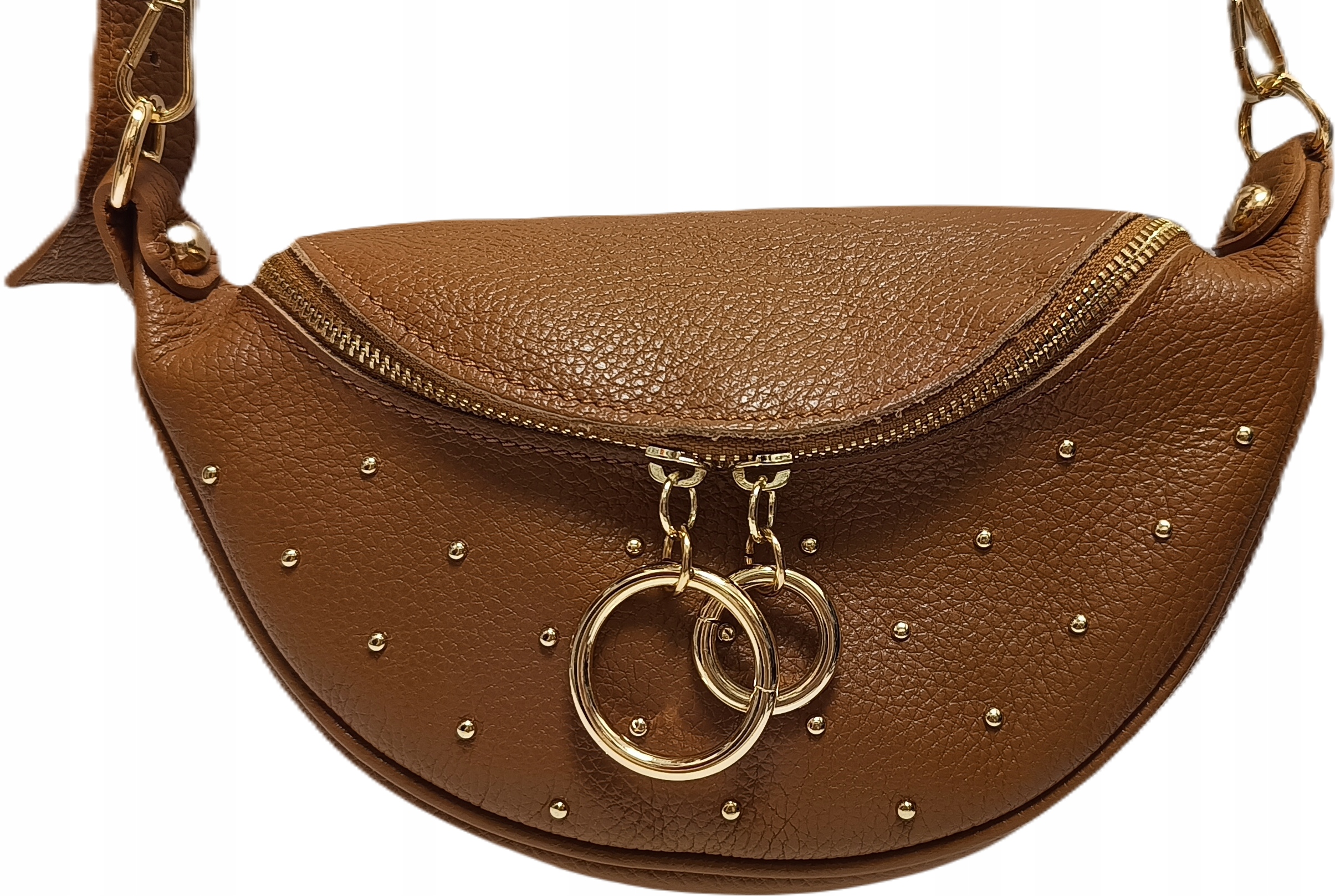 ledvinka kabelka přes rameno kůže hnědá, zlaté kování vyrobené v Itálii