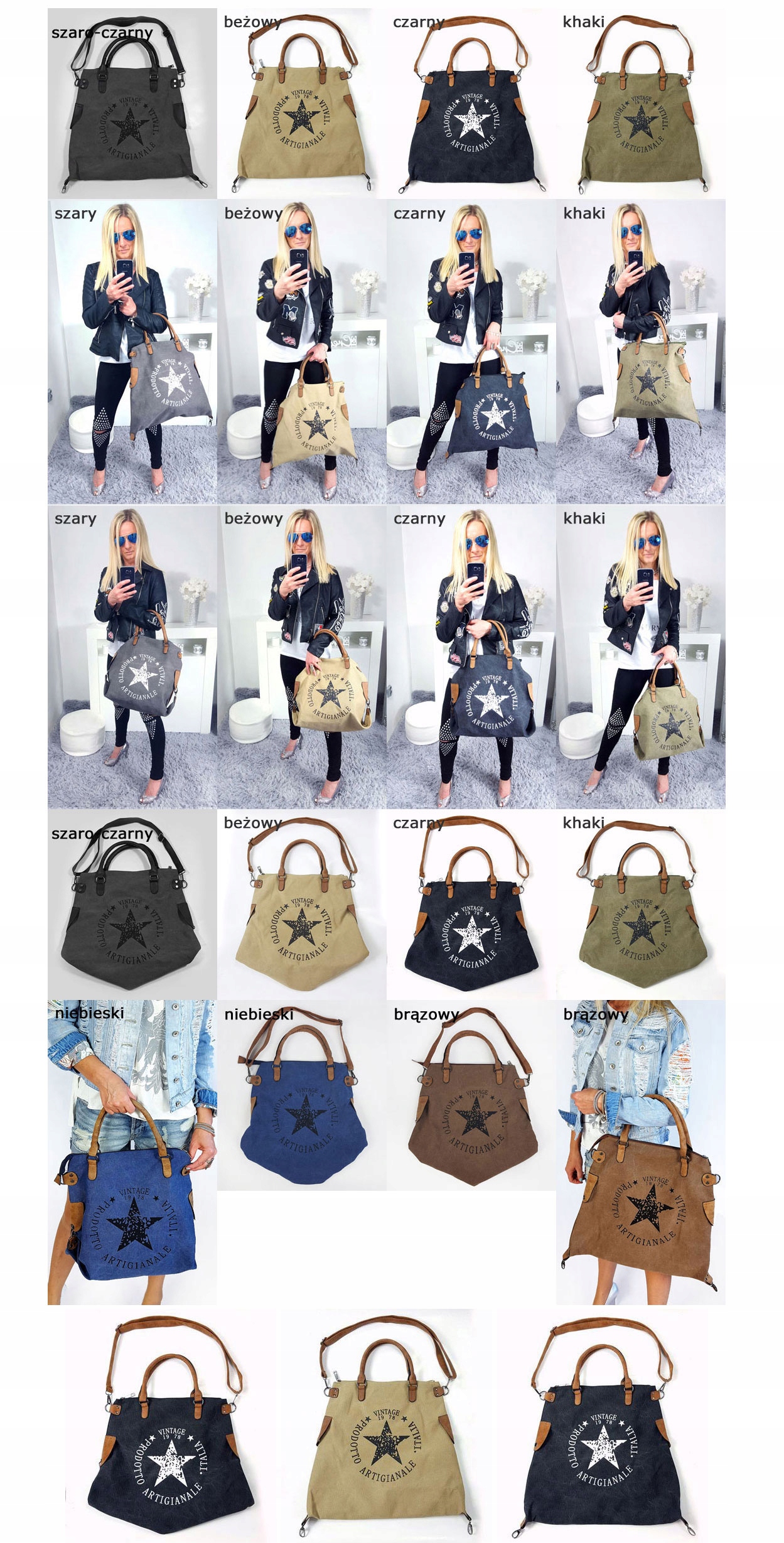 TOREBKA GWIAZDA VINTAGE WOREK SHOPPER BAG TORBA XL Marka bez marki