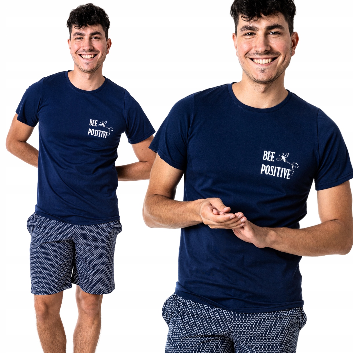 Pánské pyžamo Vip Kuba Námořnická Modrá Vzor Včelí Plástev, Kraťasy M