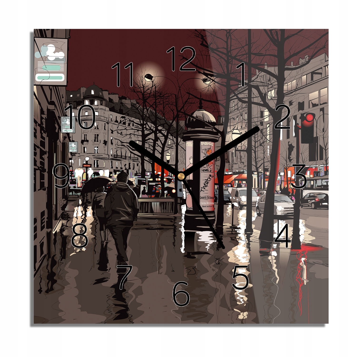 Pařížská ulice, noční hodiny na skle, tiché 30x30 s fotografií