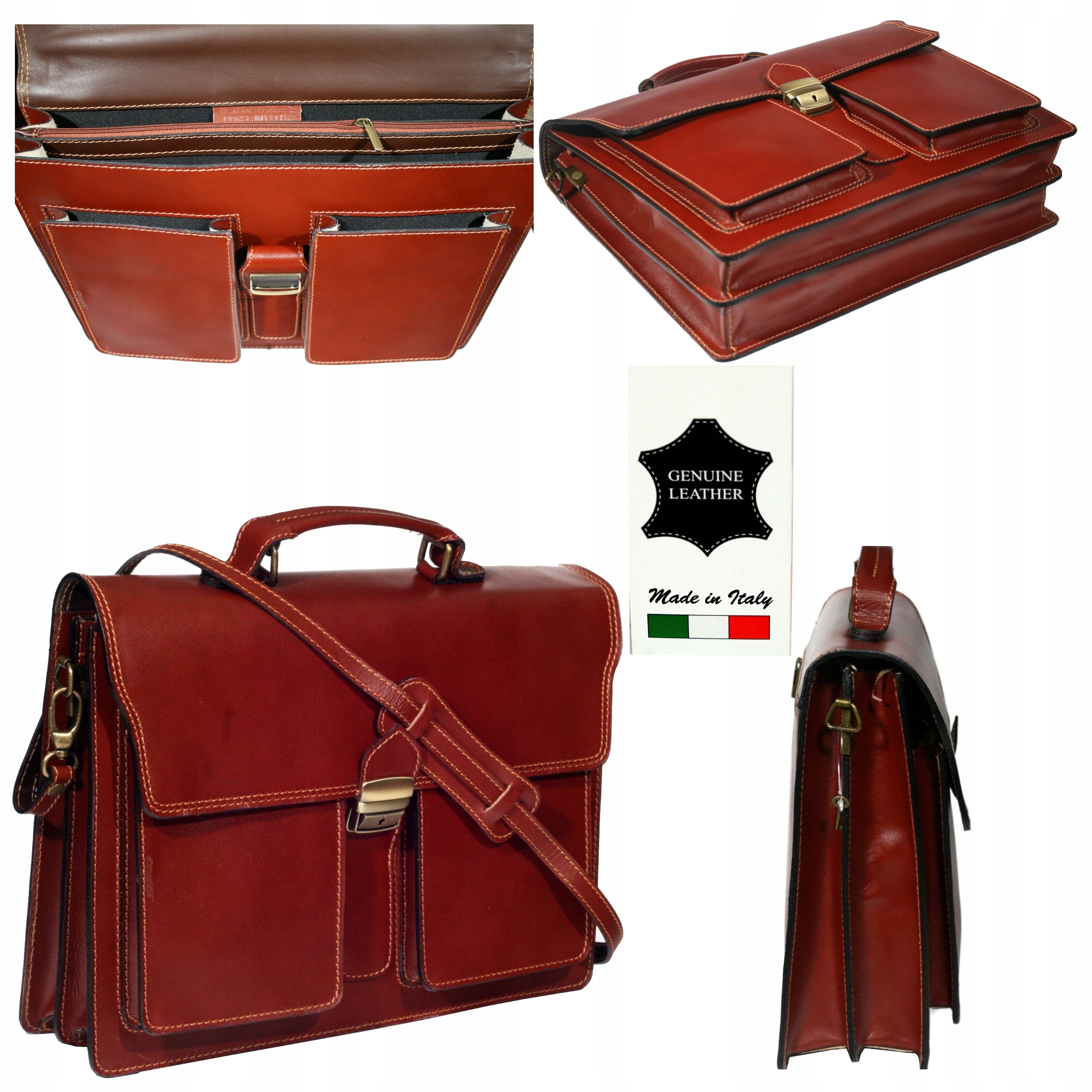 Kožená pánská aktovka hnědá italská 3 komory na notebook 15 velká aktovka