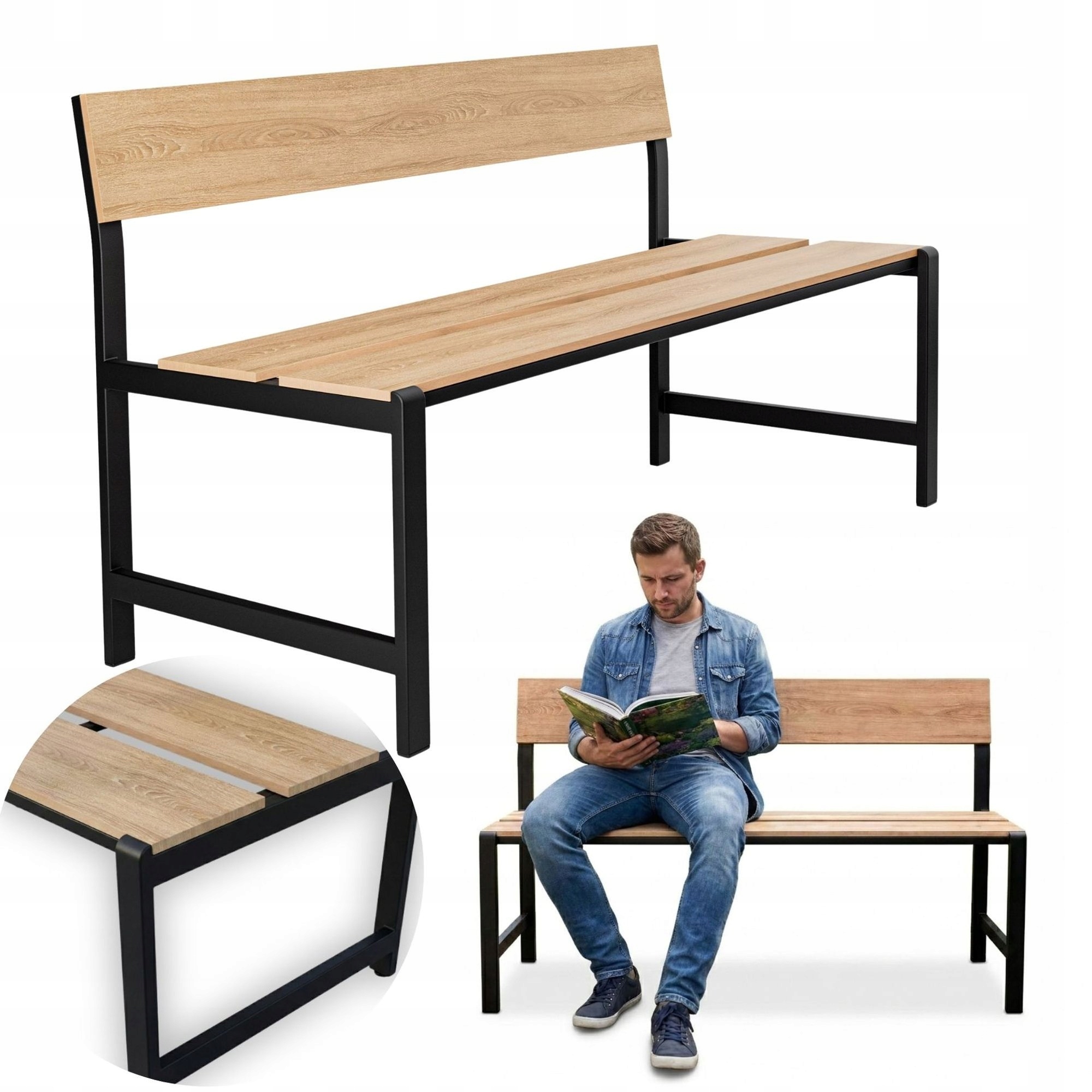 Ławka Ogrodowa 2-osobowa Z Oparciem Metalowa Polywood Taras Balkon 130 cm