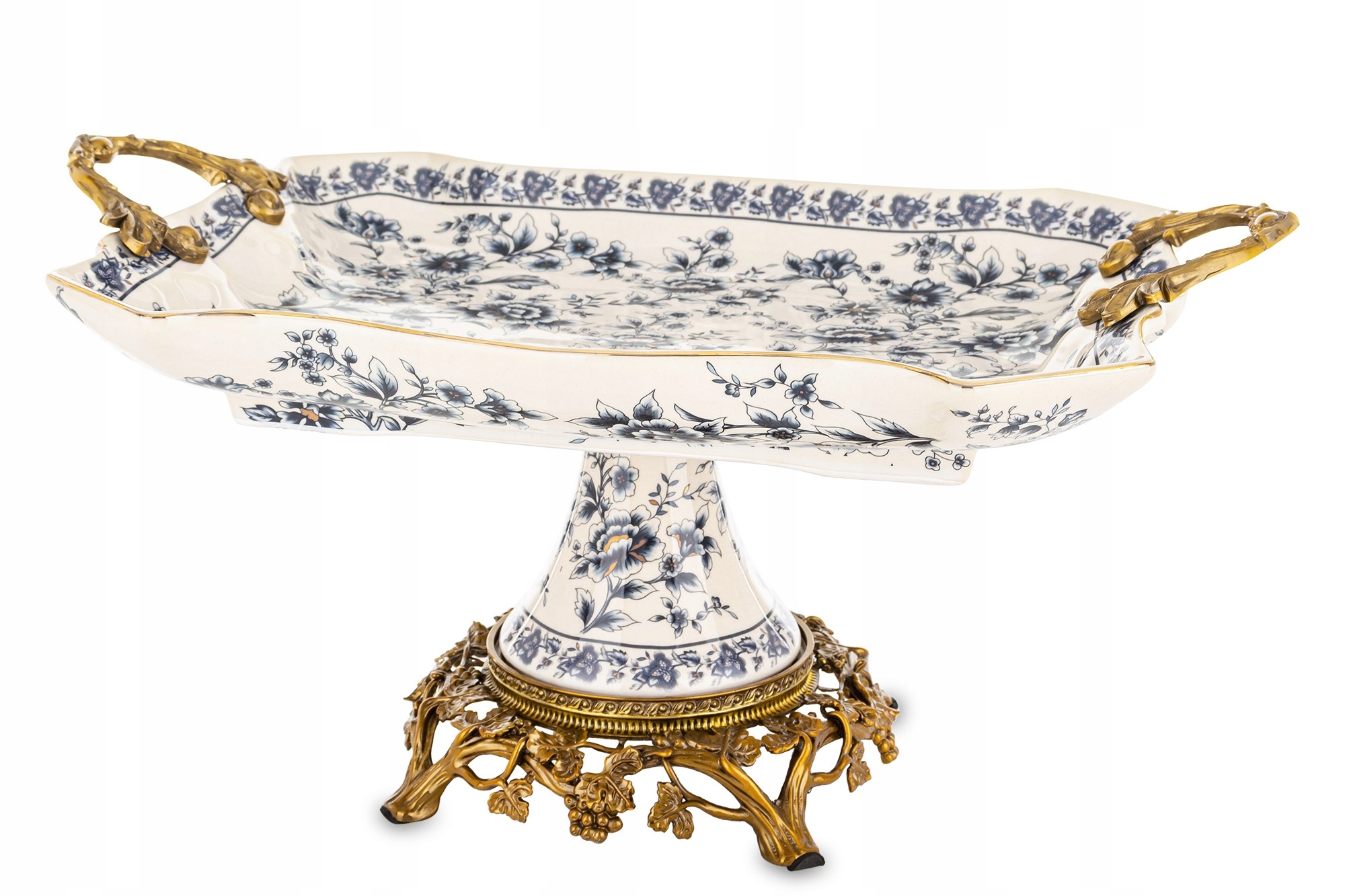 Starožitná tácka Podnos Keramická Empire Kvety Cisárska na zlatej nožičke