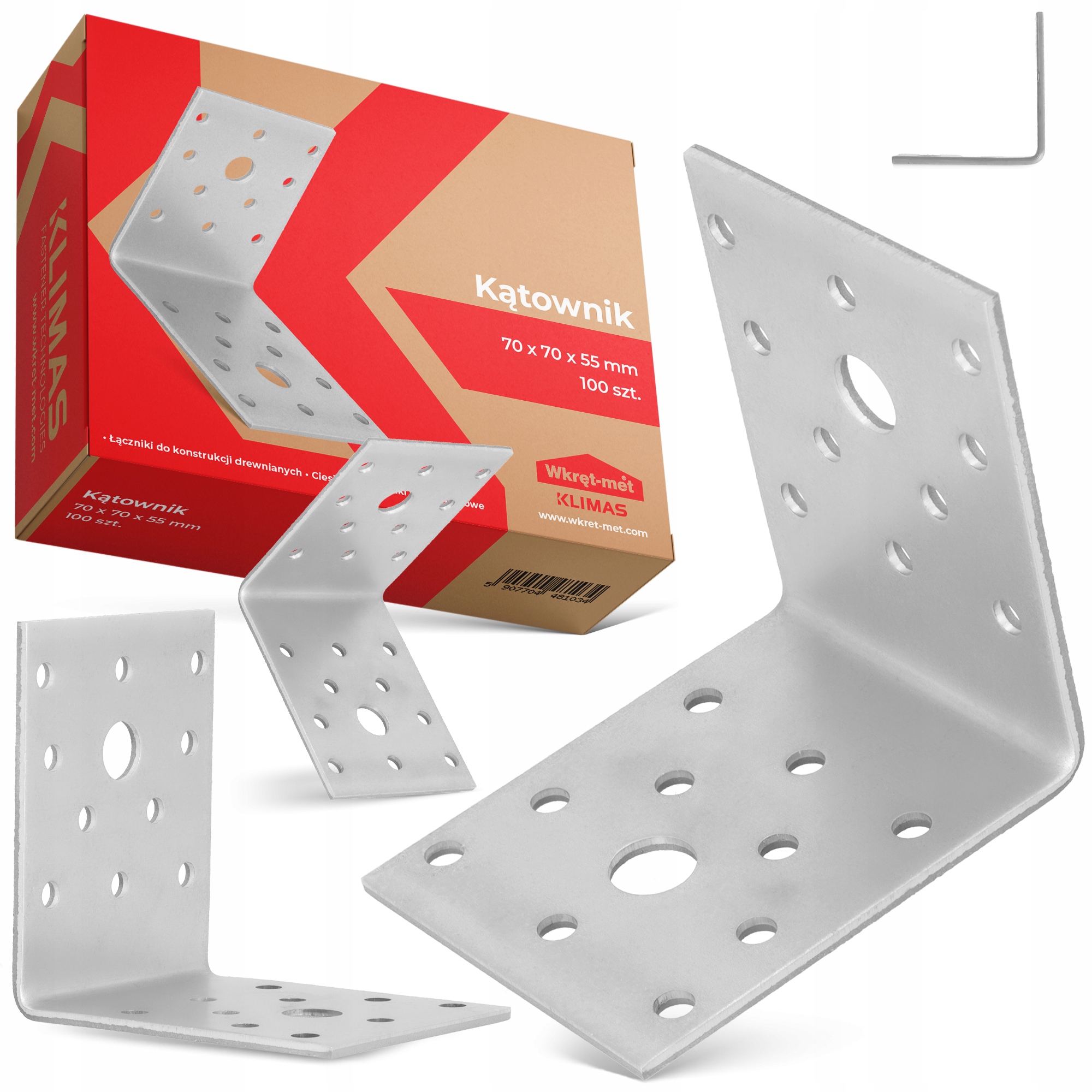 100 x Uholník Tesársky Oceľový 70x70x55 Uhlová Montážna Spojka Drevo 1K