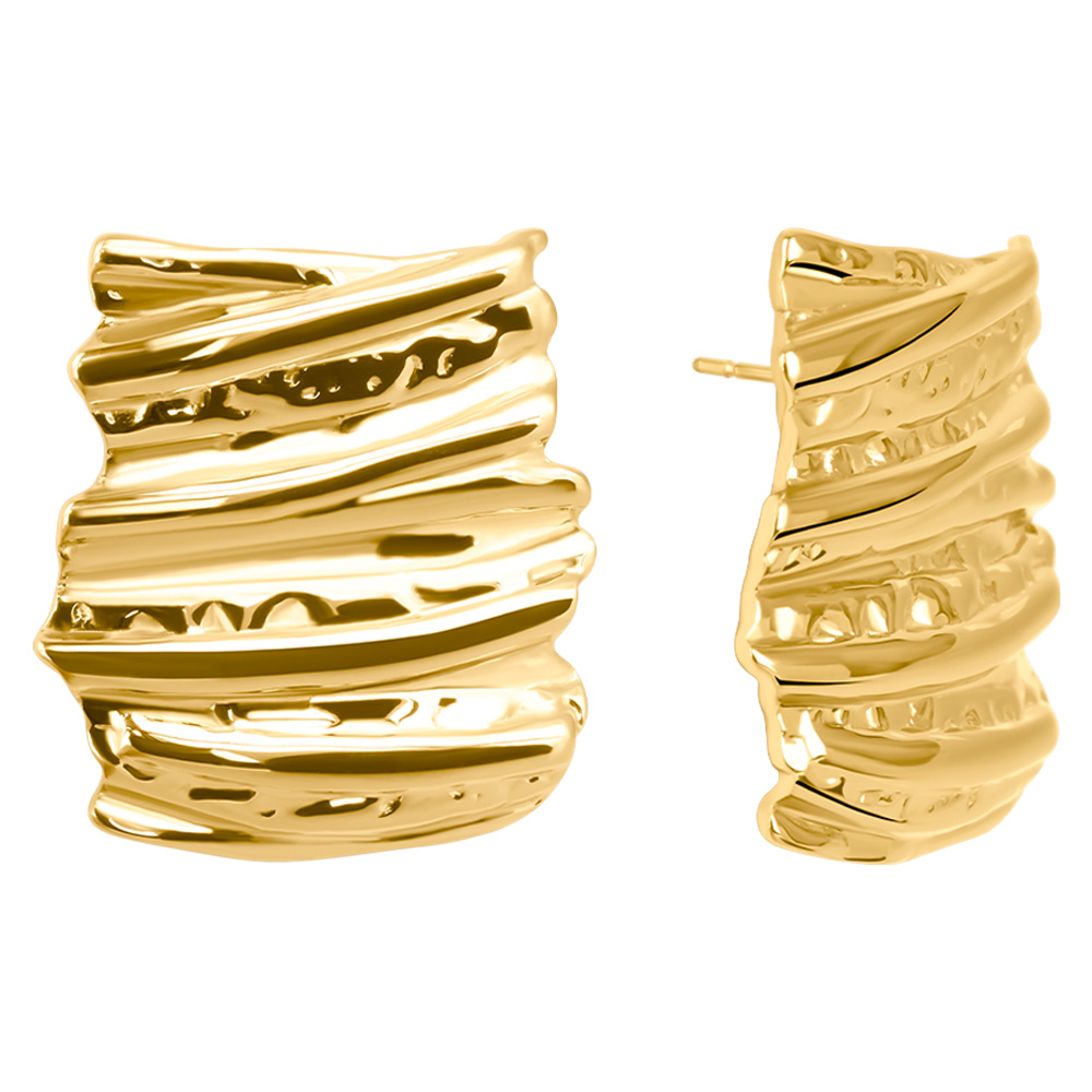 Kolczyki Pozłacane Sztyfty Fale Duże 2,9 cm Glamour Stal Szlachetna Sadva