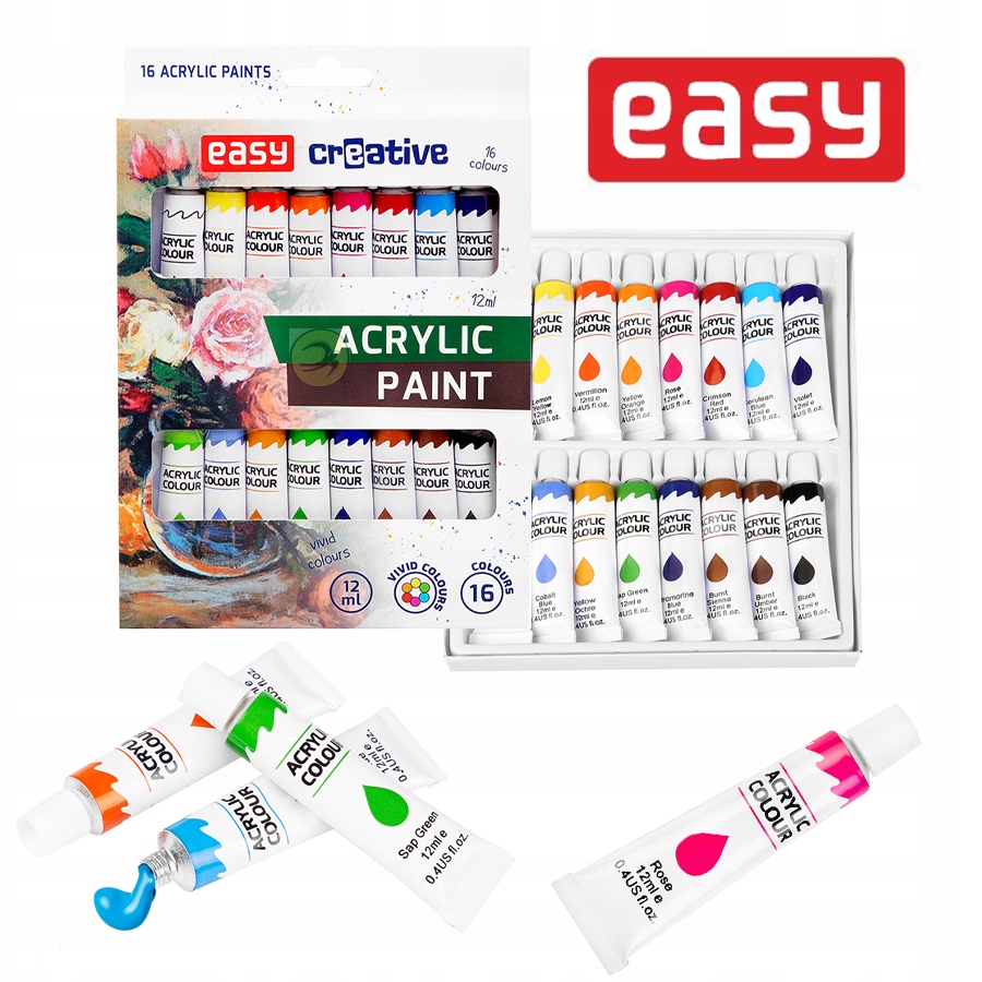 EASY FARBY DO MALOWANIA AKRYLOWE SZKOLNE 16 KOL. Kolor Wielokolorowy