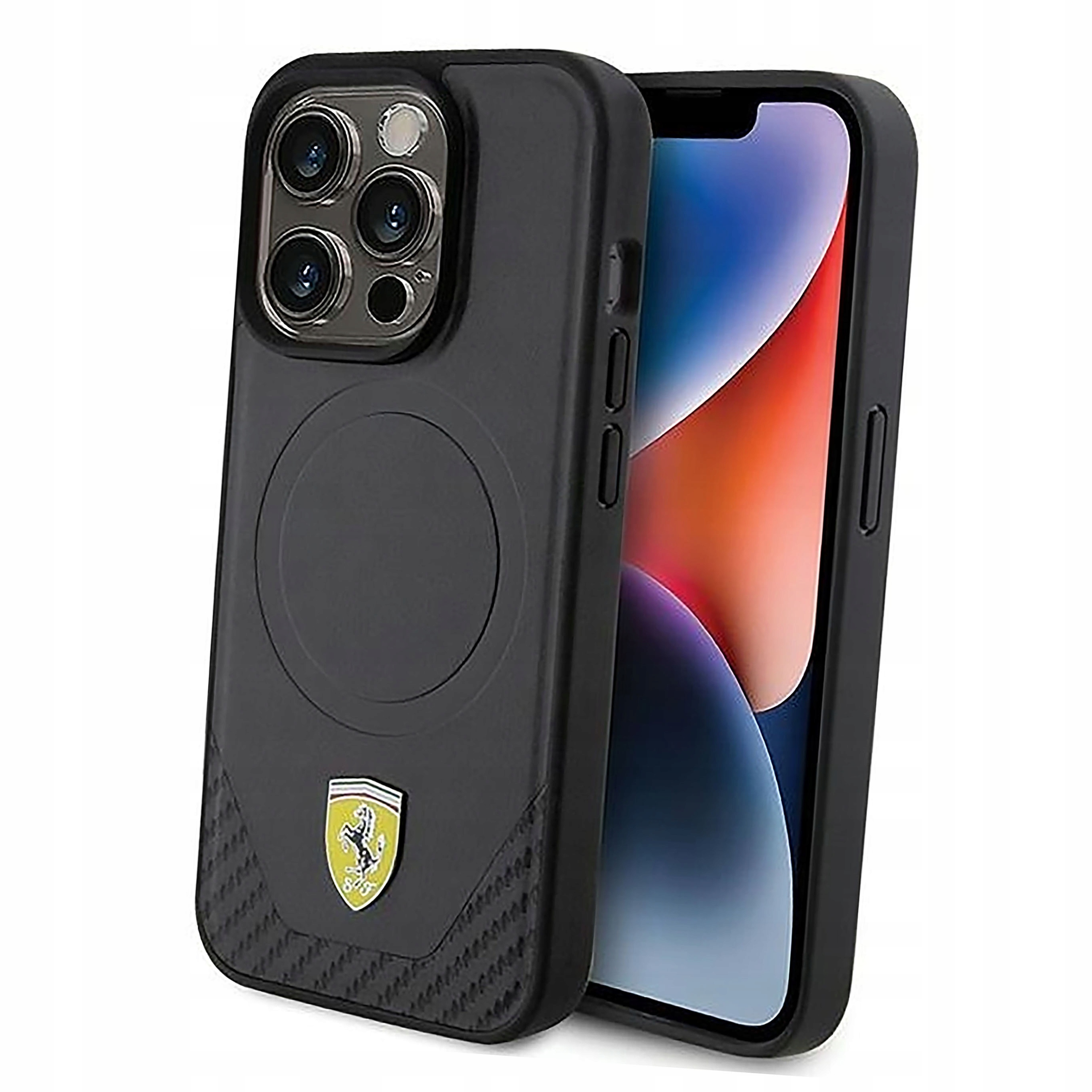 Plecki Etui Ferrari Carbon Metal Logo MagSafe do iPhone 15 Pro czarne