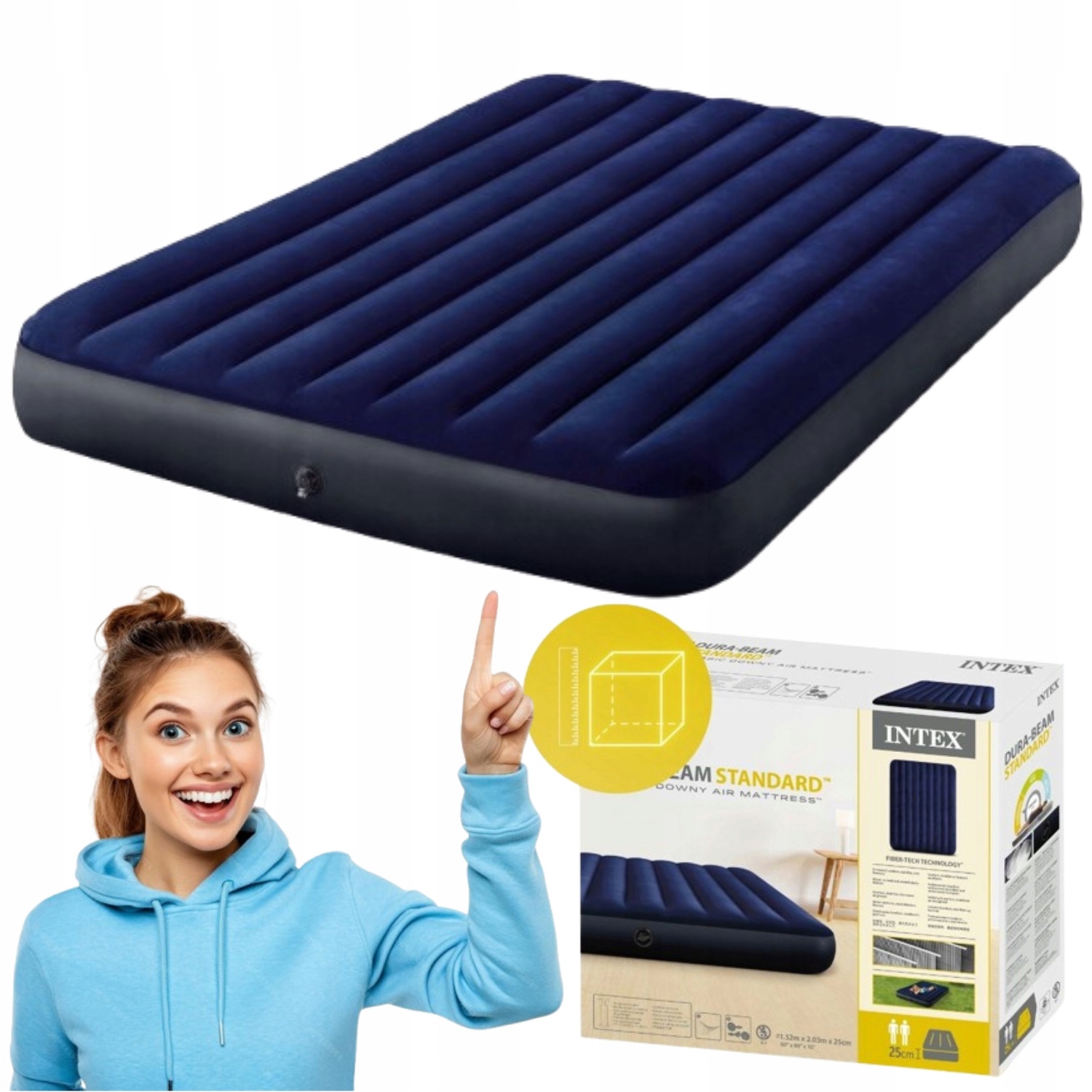 Materac Dmuchany Dwuosobowy Z Pompką Do Spania 203 x 152 x 25 cm Intex