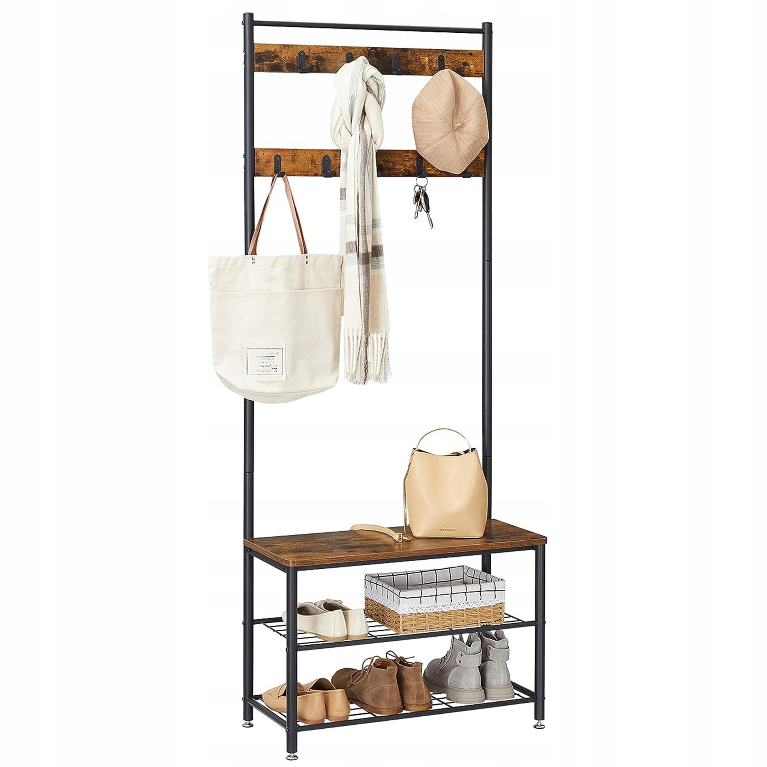 Volně stojící loftový věšák Polka na boty se sedákem a věšákem 3v1