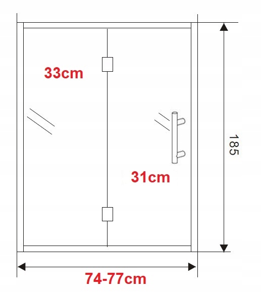 Czarne BLACK Drzwi składane 75 regulacja 74-77cm Wysokość produktu 185 cm