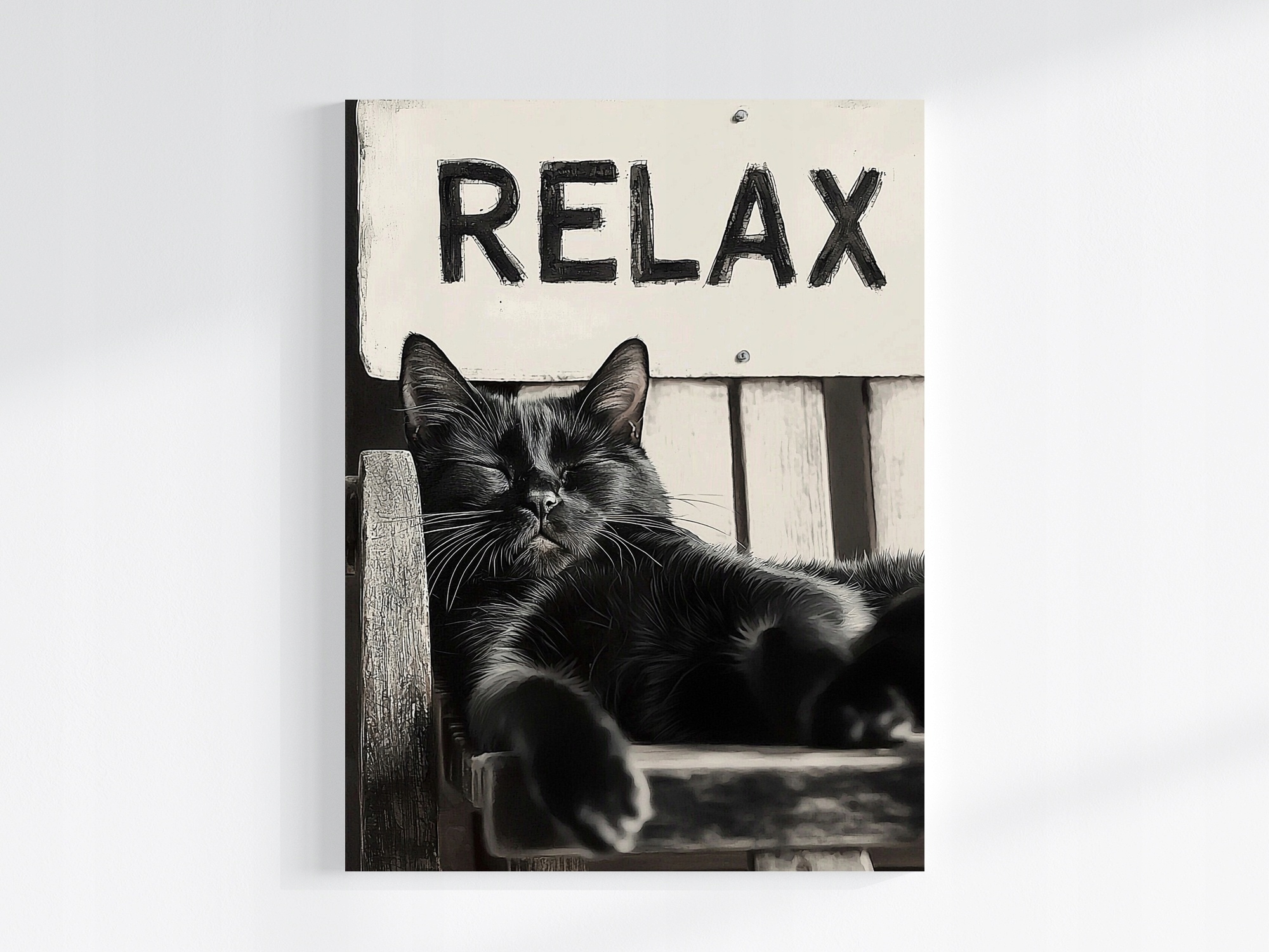 Obraz Na Plátně Canvas Černá Kočka Lavička Spánek Relaxace Lenost Zdřímnutí 60x80
