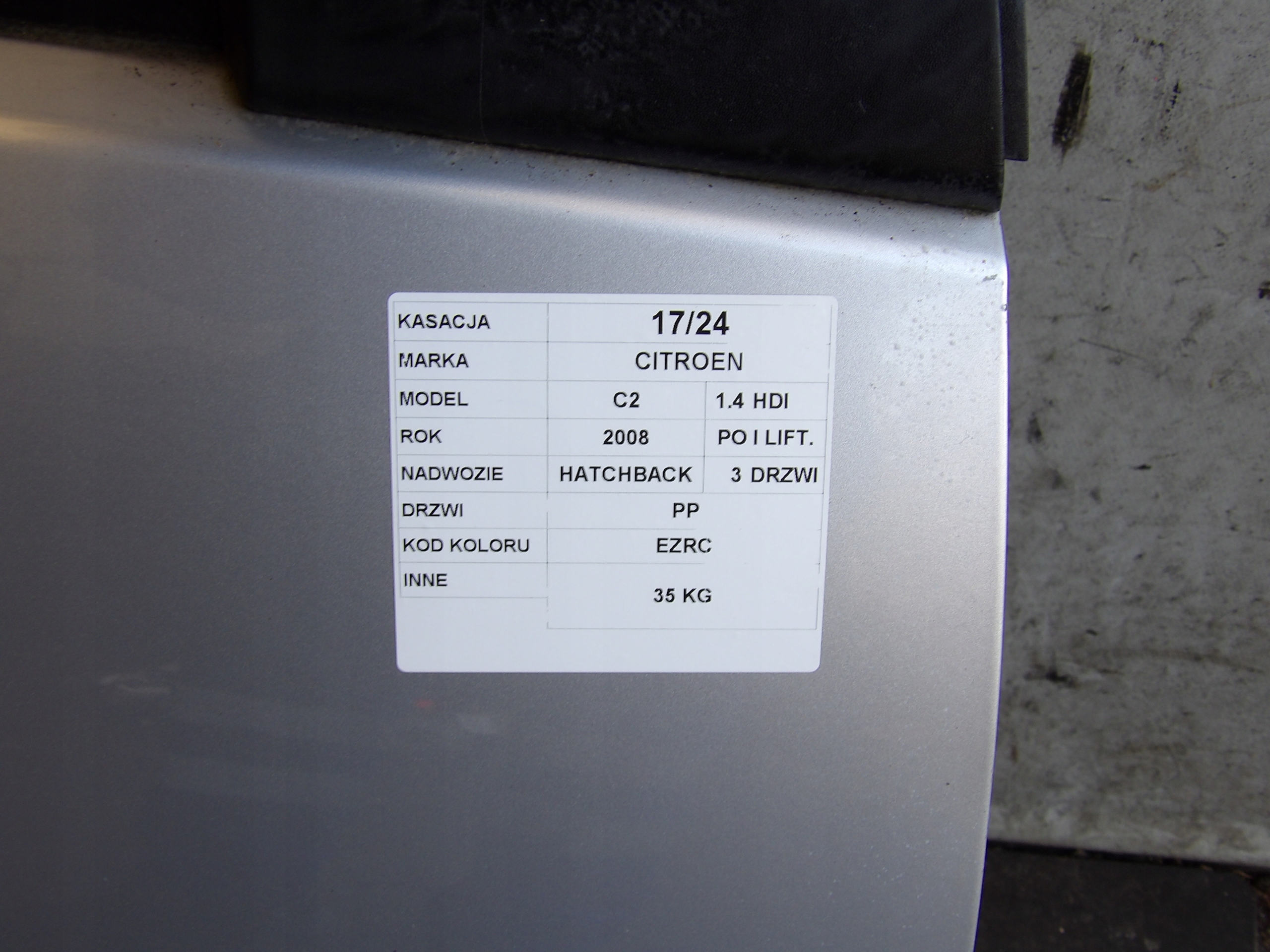 Citroen C2 and door front right lift lak. EZRC