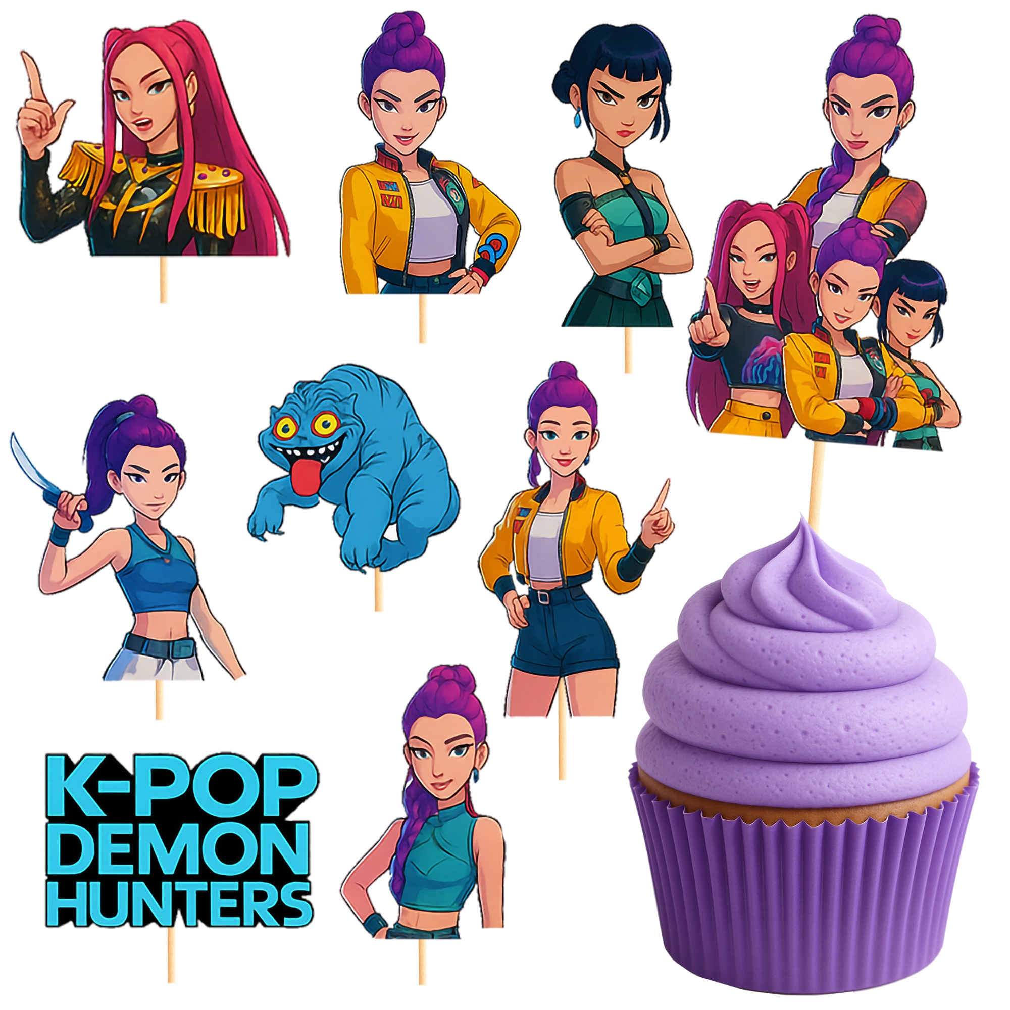 TOPER NA TORT TOPPER K-POP DEMON HUNTERS HUNTRIX URODZINY ŁOWCZYNI DEMONÓW