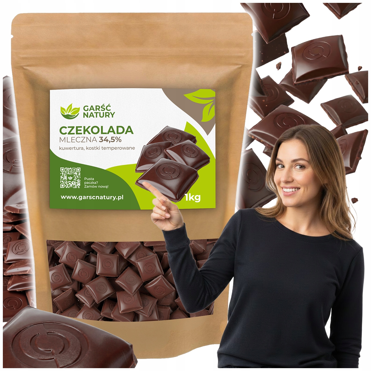 Czekolada Mleczna Kostki 1000g Temperowane Kuwertura 34% 1 kg