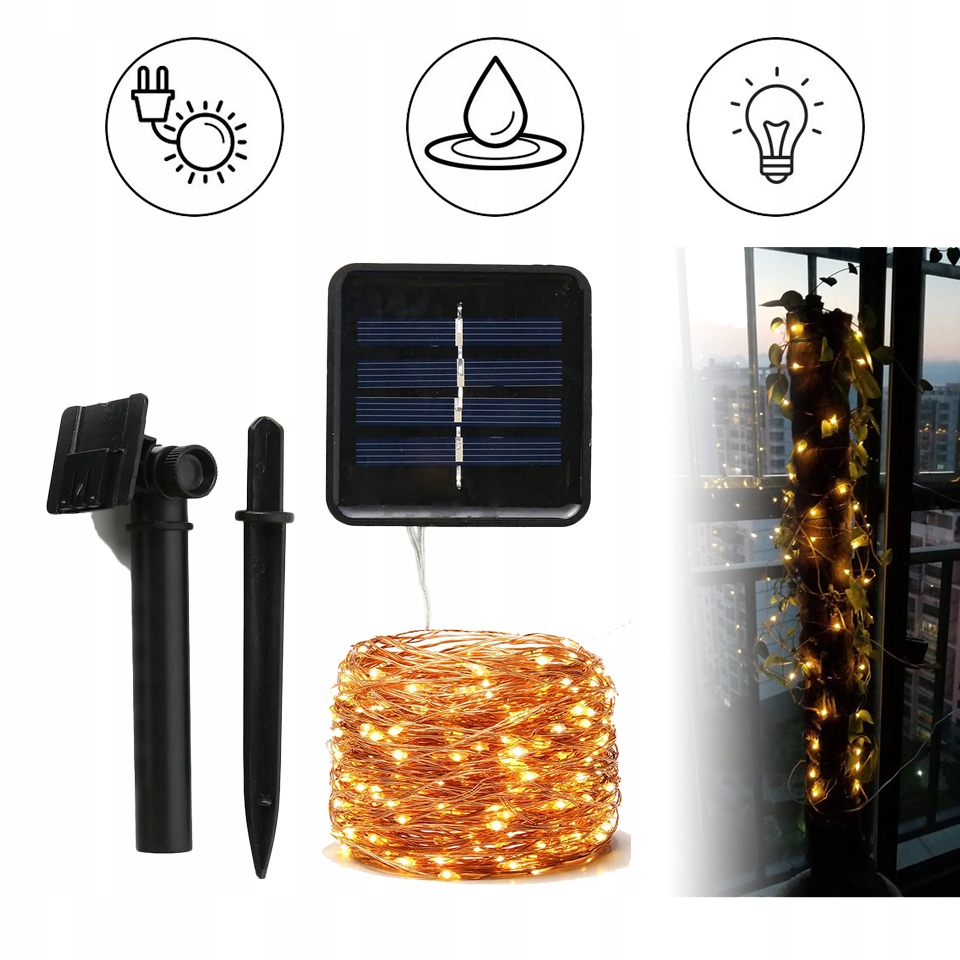 LAMPKI LED SOLARNA GIRLANDA OGRODOWA ŁAŃCUCH 20M ŚWIATEŁKA OZDOBY OGRODOWE Kod producenta 1155H20