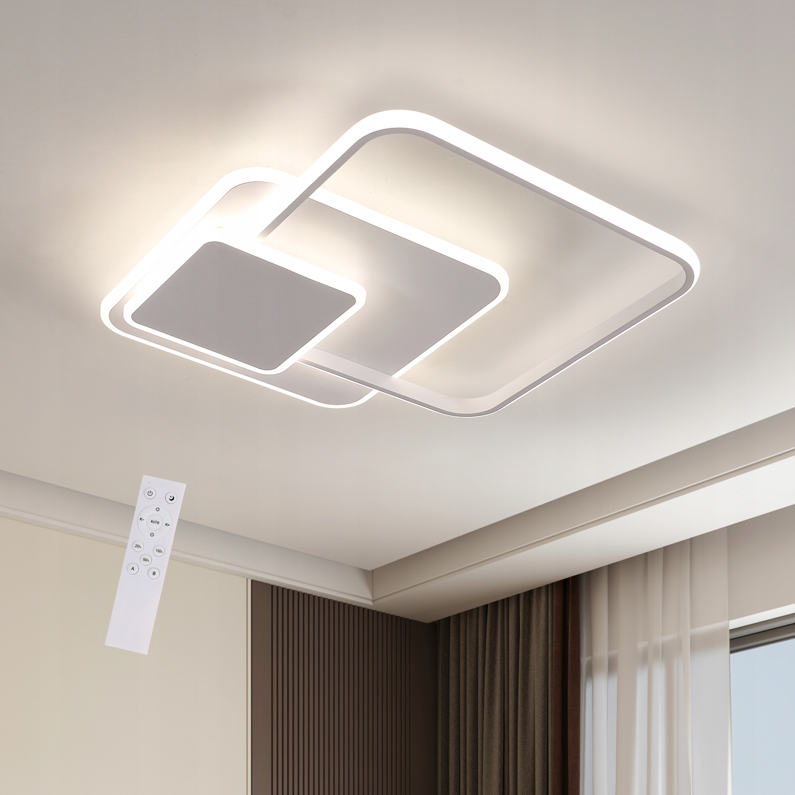 Led Stropná Lampa Závesná Biela Štvorcová S Diaľkovým Ovládaním Moderná Do Obývačky 48W