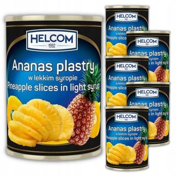 Ananas plastry w lekkim syropie Helcom 580 ml x 6