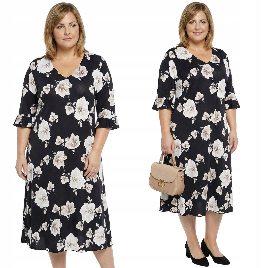 Černá šaty s béžovými květy a velikostí velikost 52/54