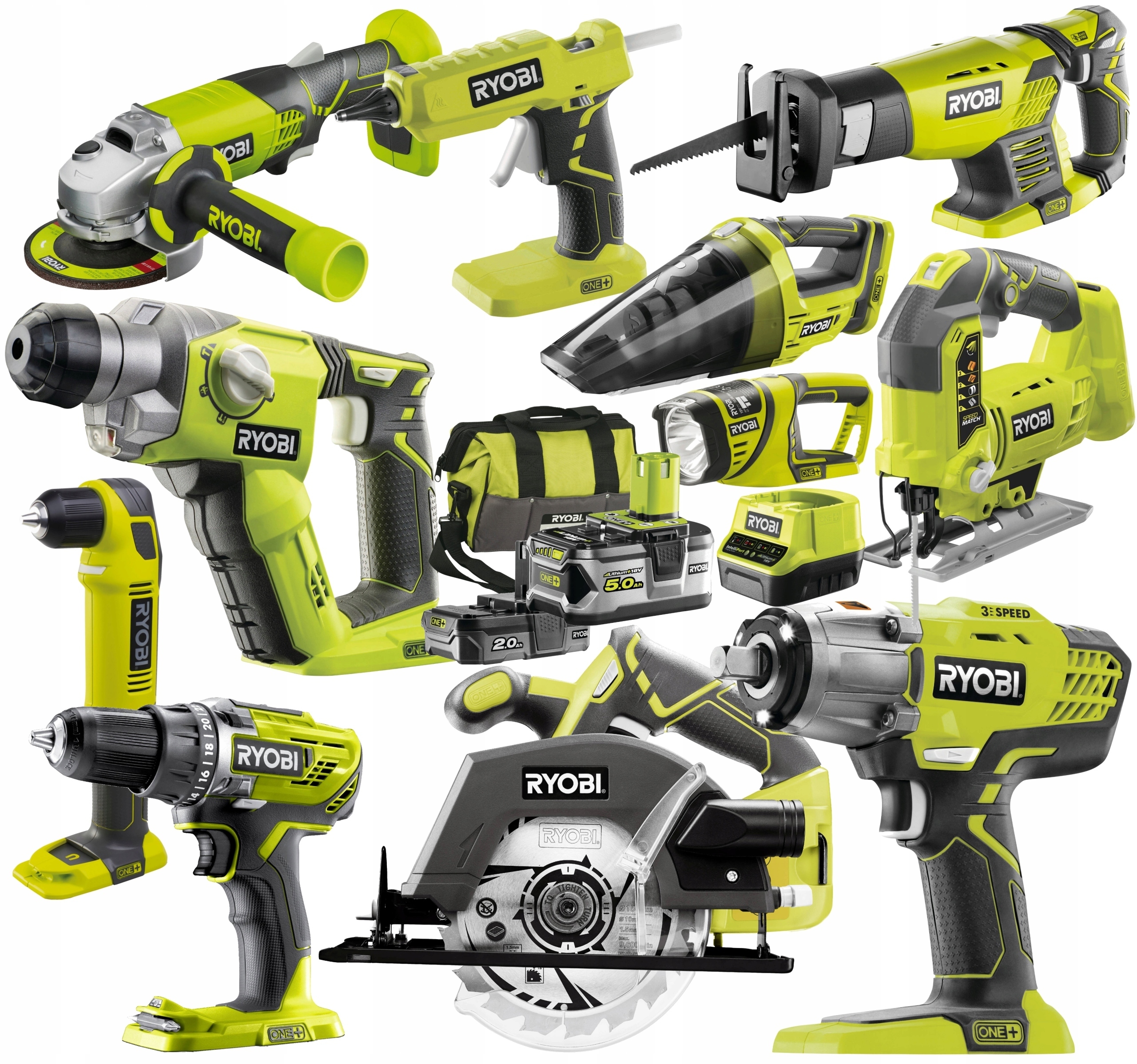 Ryobi Sada 11 Nástrojů 18V Combo +5Ah +2Ah Taška