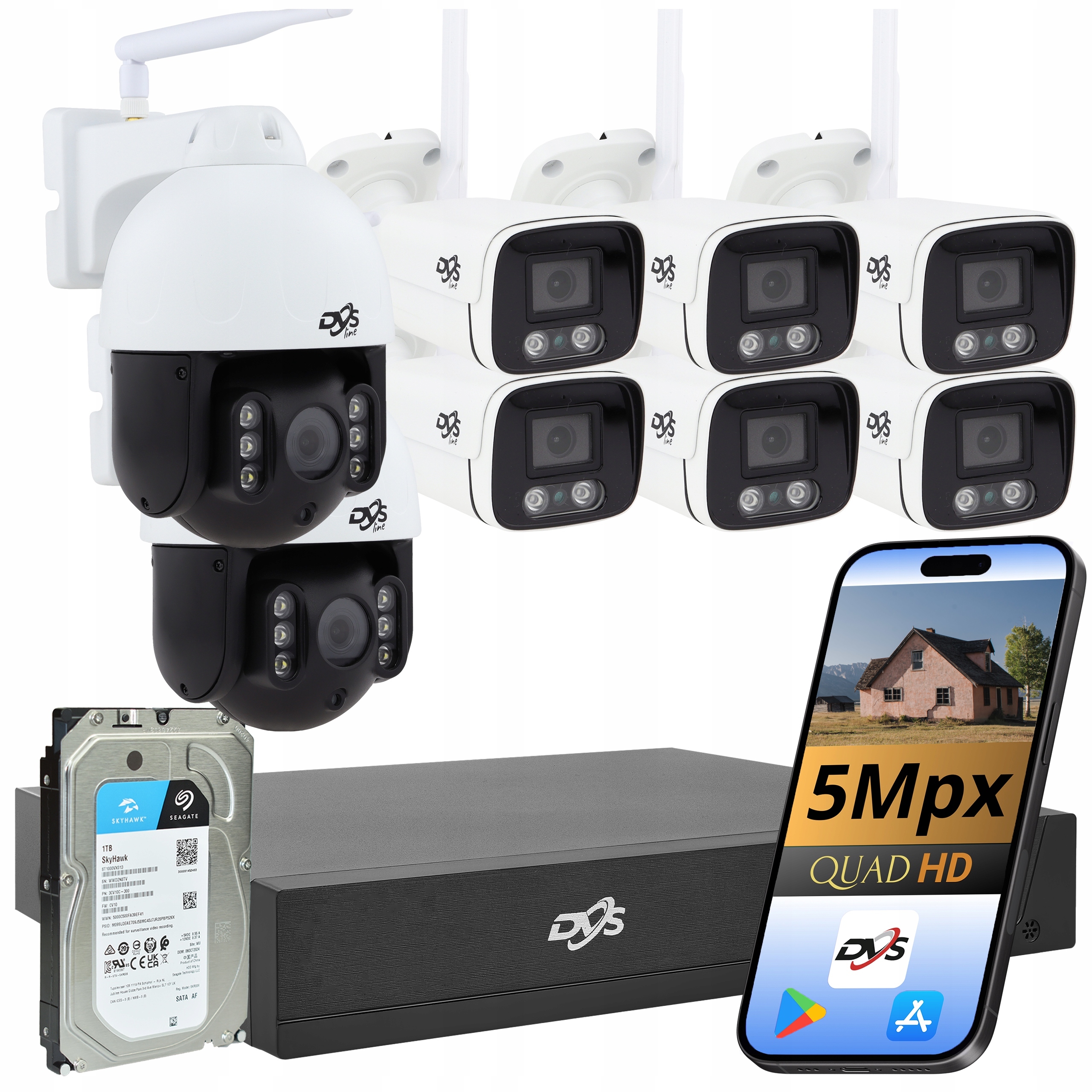 WiFi monitorovací systém 2 otočné 6 tubusové externí kamery 1TB disk