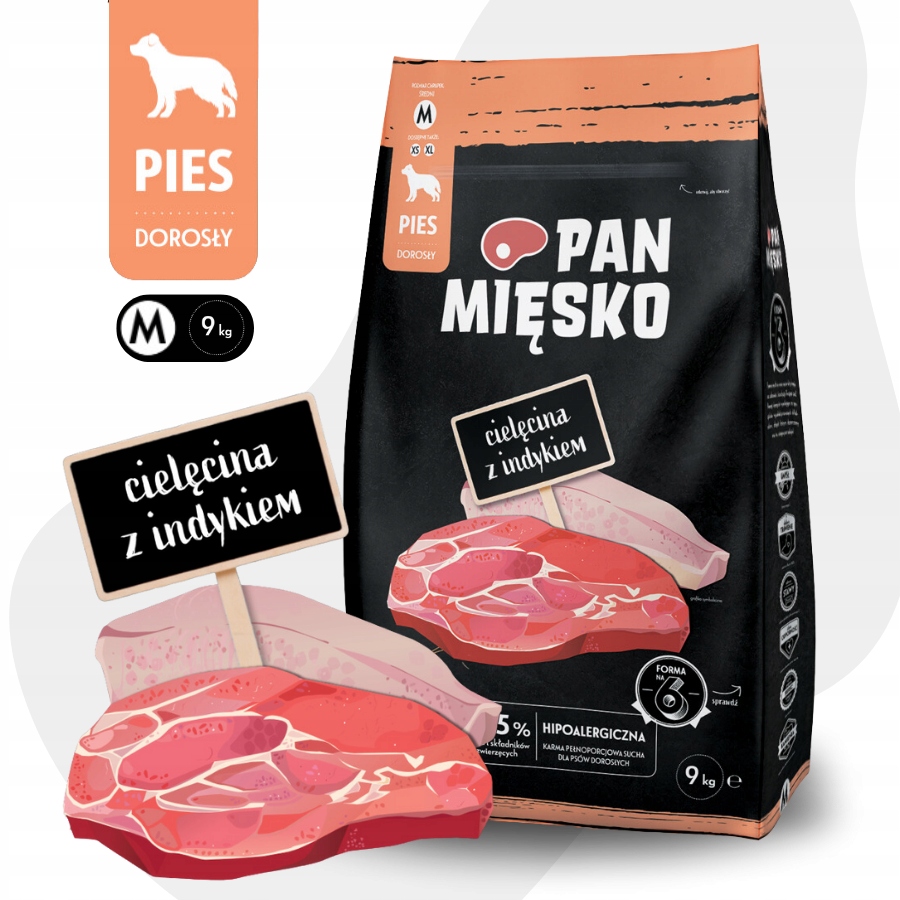 Pan Mięsko Karma sucha dla psa Cielęcina Indyk Warzywa Średnie rasy M 9kg