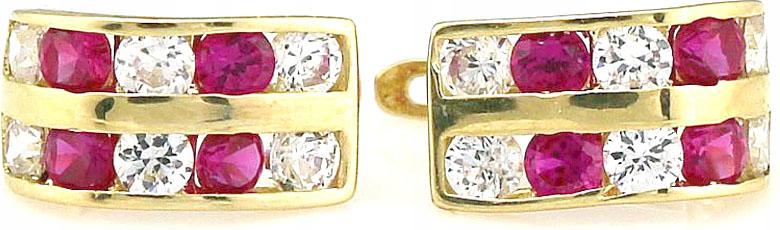 Zlaté náušnice 585, dětské čárky, zirkony, elegantní vzor jako dárek