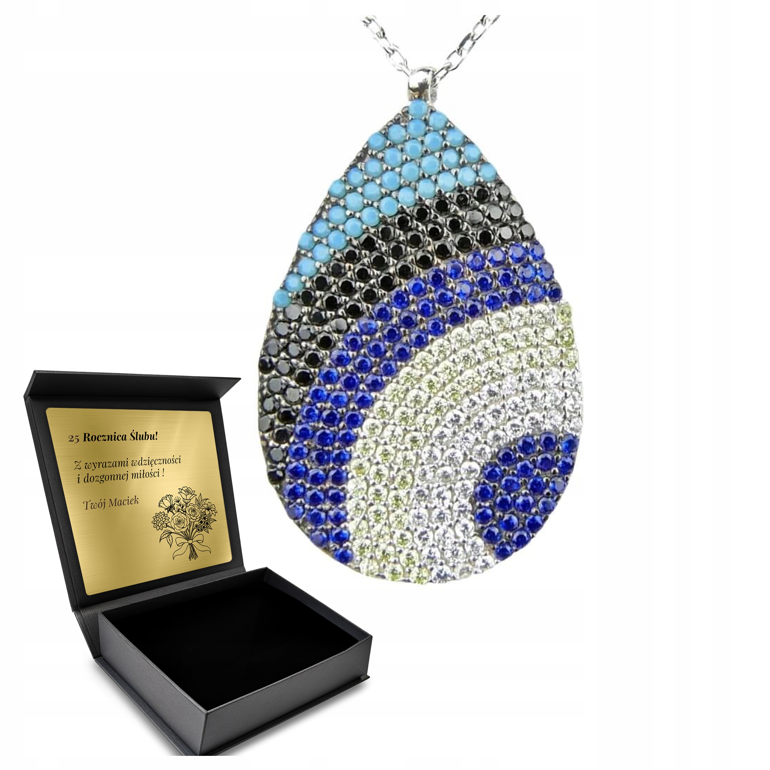 Stříbrný náhrdelník Přívěsek Oko proroka Talisman s zirkony Gravírování Bonus