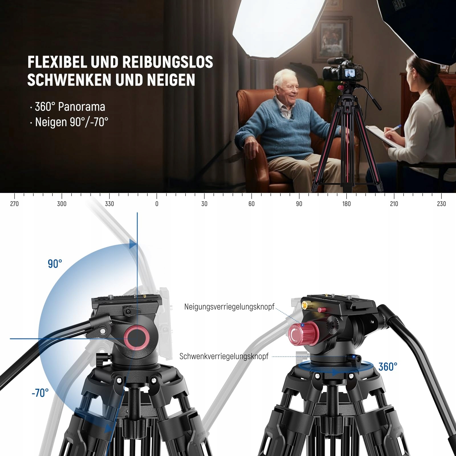 NEEWER Statyw Video 2m z Głowicą Fluidową do DSLR Canon Nikon Sony — miniatura 4