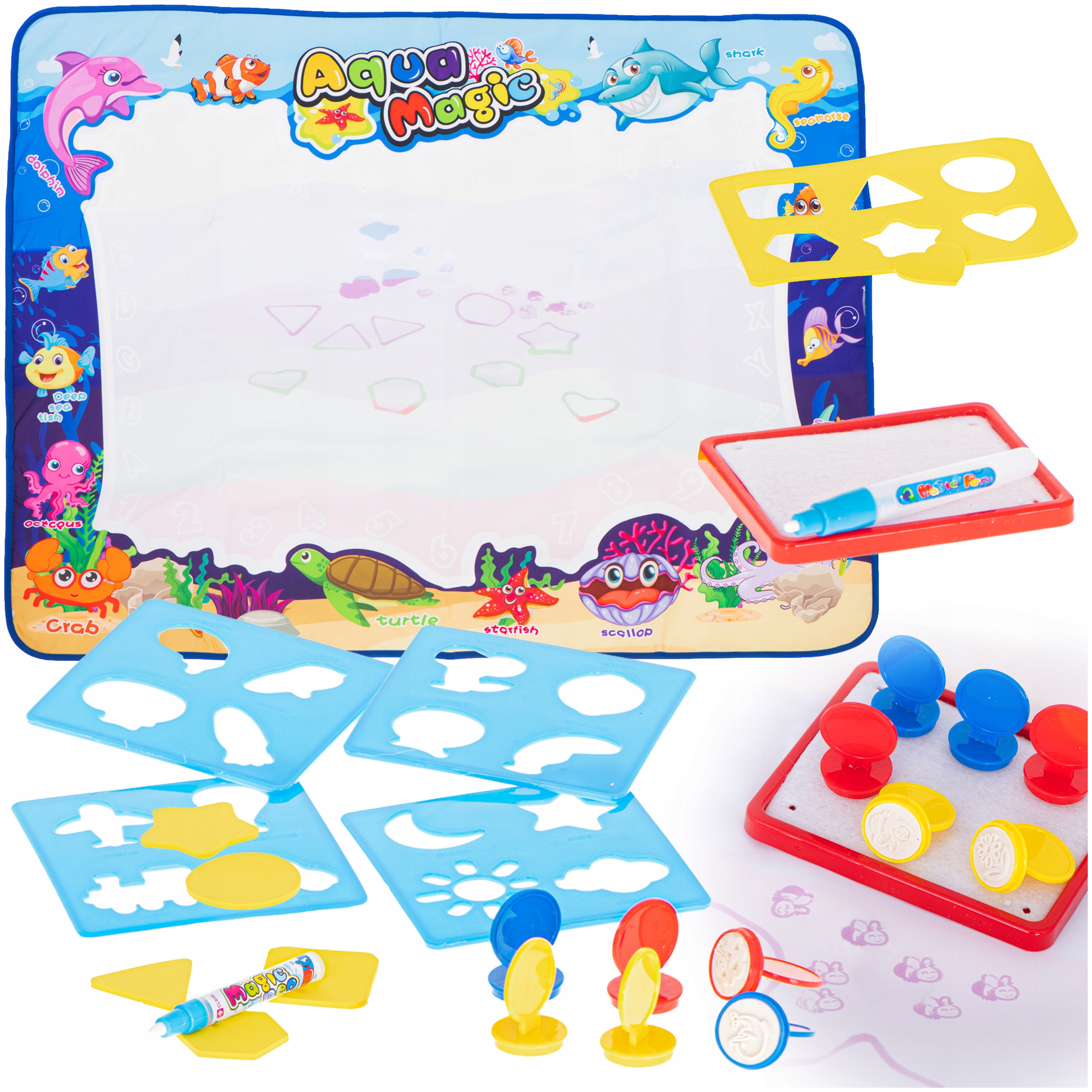 MATA WODNA DO MALOWANIA RYSOWANIA WODĄ SZABLONY PIECZĄTKI ZESTAW 100X80CM Materiał guma plastik