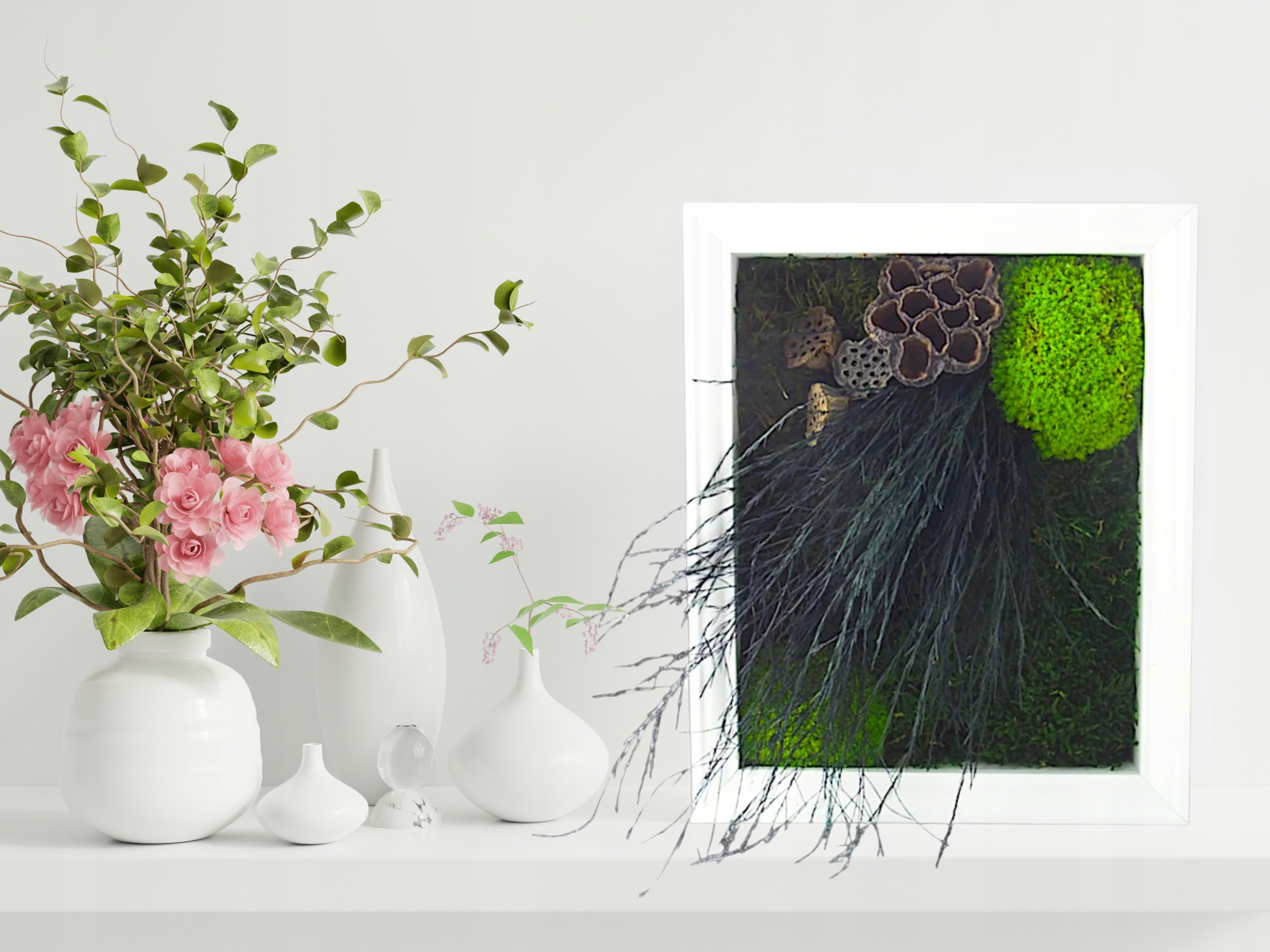 OBRAZ Z MCHU mech chrobotek mech płaski reniferowy w drewnianej ramie 23x28 Szerokość produktu 23 cm