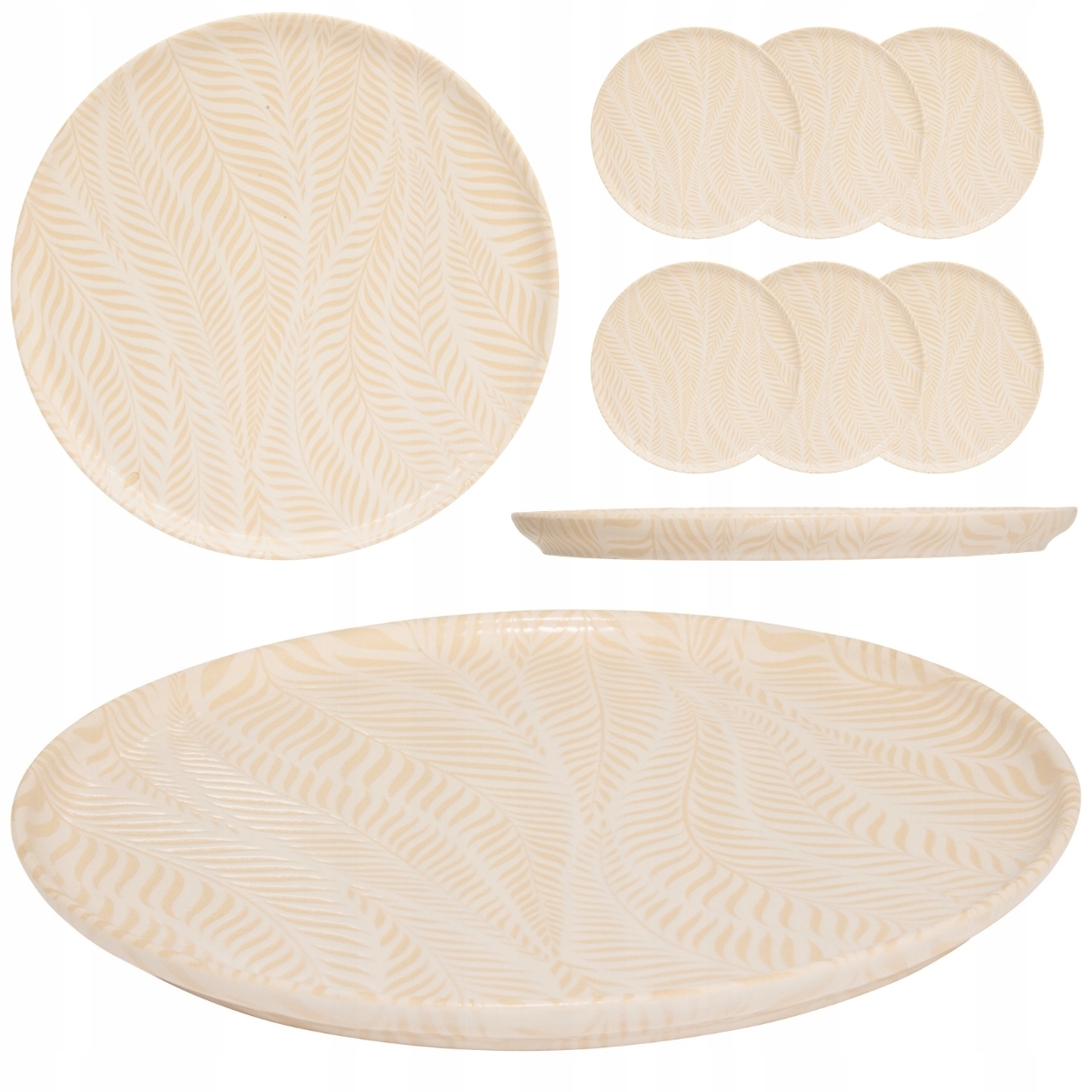 Komplet 6 jídelních talířů 28 cm Krémový set keramika nádobí