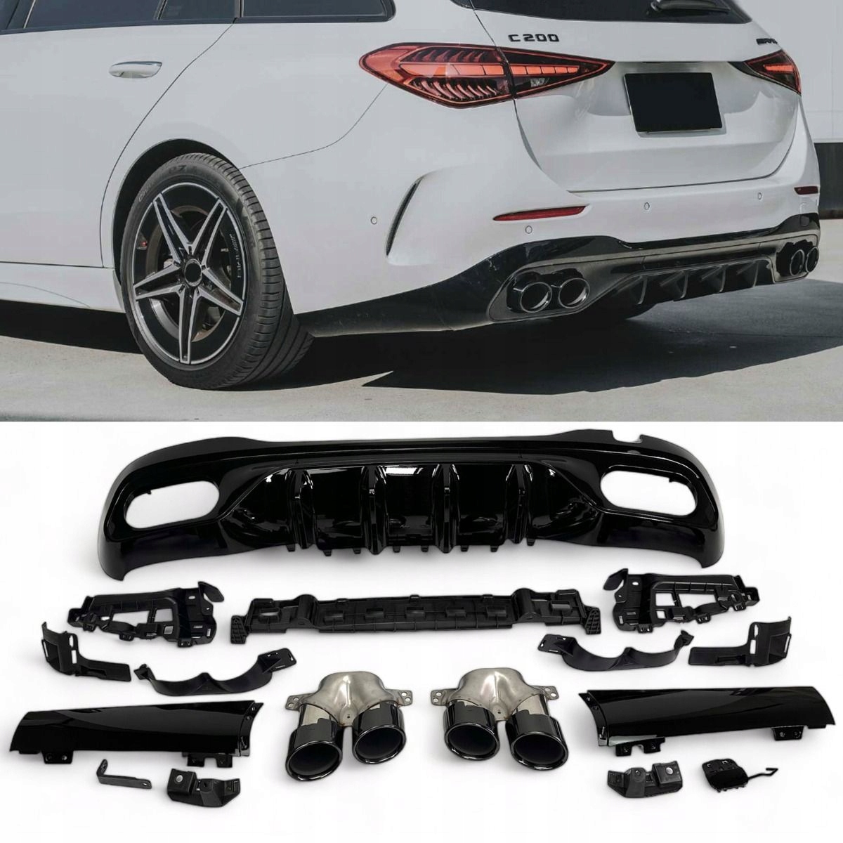 Difuzér Nárazníku Černé Koncovky Night Paket Mercedes C-klasa W206 Amg C43