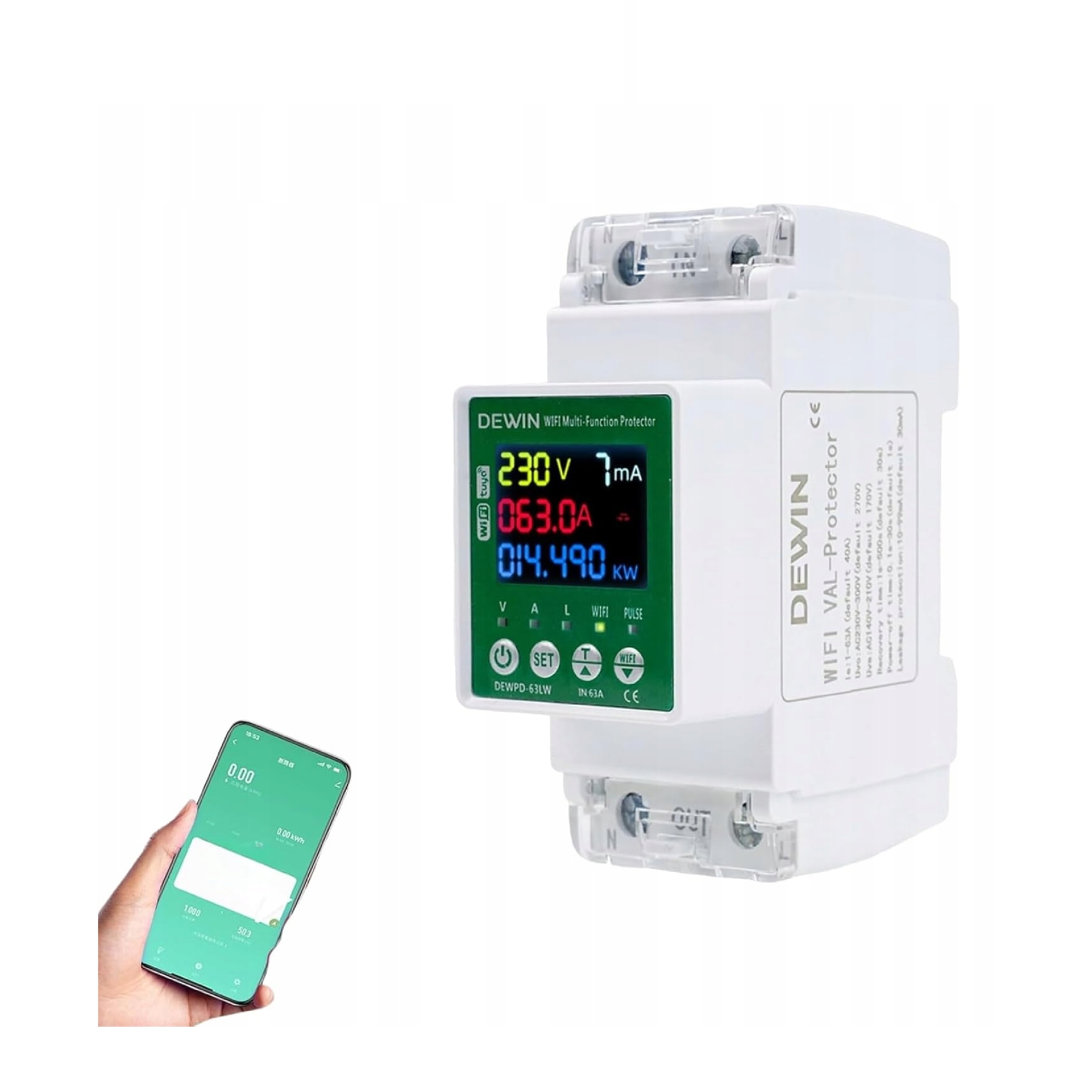 Elektroměr WiFi inteligentní 63A DEWPD-63LW aplikace Tuya