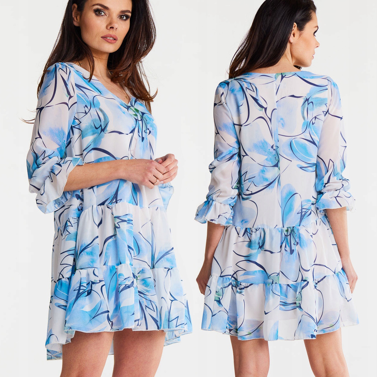 Šaty Elegantní Na Léto Ženská Mini Šifonová Modrá 36/38 S/m