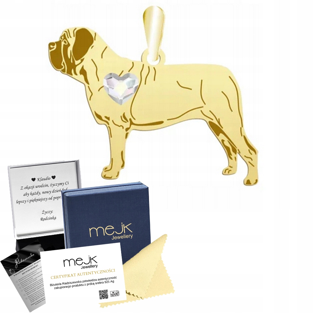 Zlatý přívěsek se psem English Mastiff 925 Šperky jako Dárek Gravírování