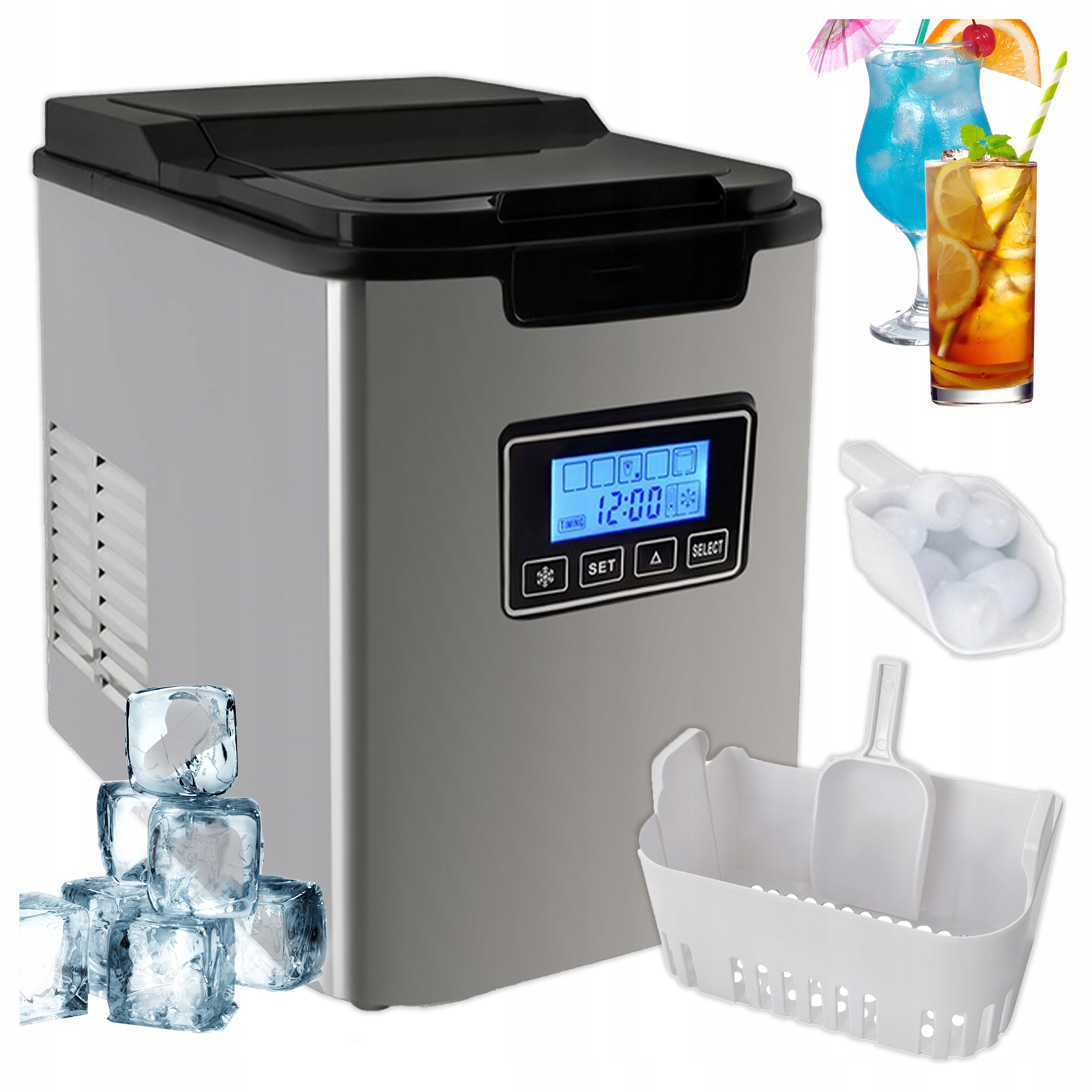 Rýchla kocka na ľad Domáci stroj na kocky ľadu Výkonný LCD 12 kg/24 h