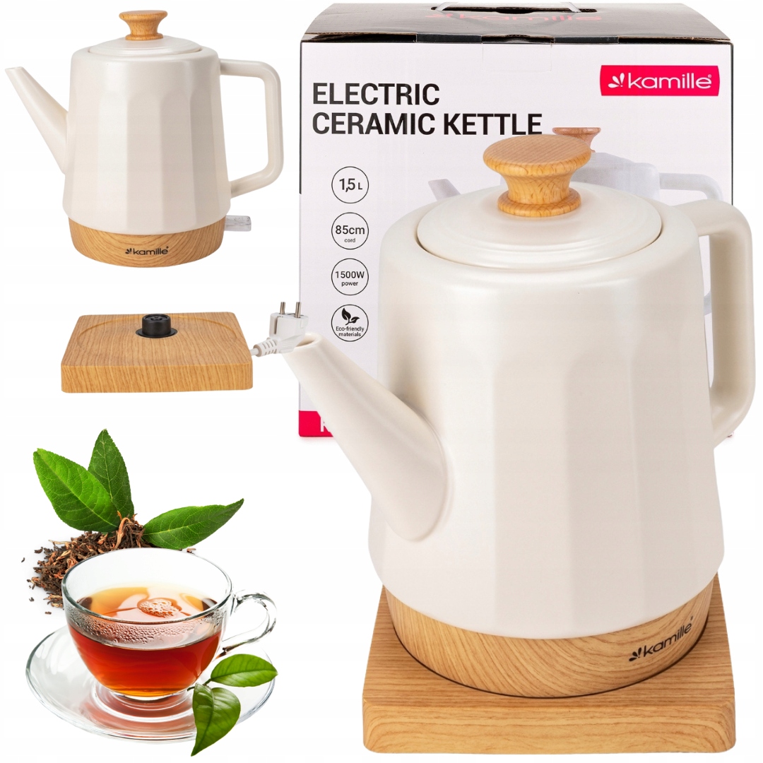 Bezdrátová Keramická Rychlovarná Konvice Kamille 1500 W 1,5 L krémová