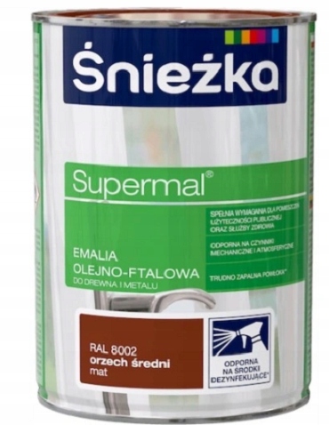 ŚNIEŻKA FARBA EMALIA OLEJNO-FTALOWA ORZECH ŚREDNI MAT RAL8002 0,8L